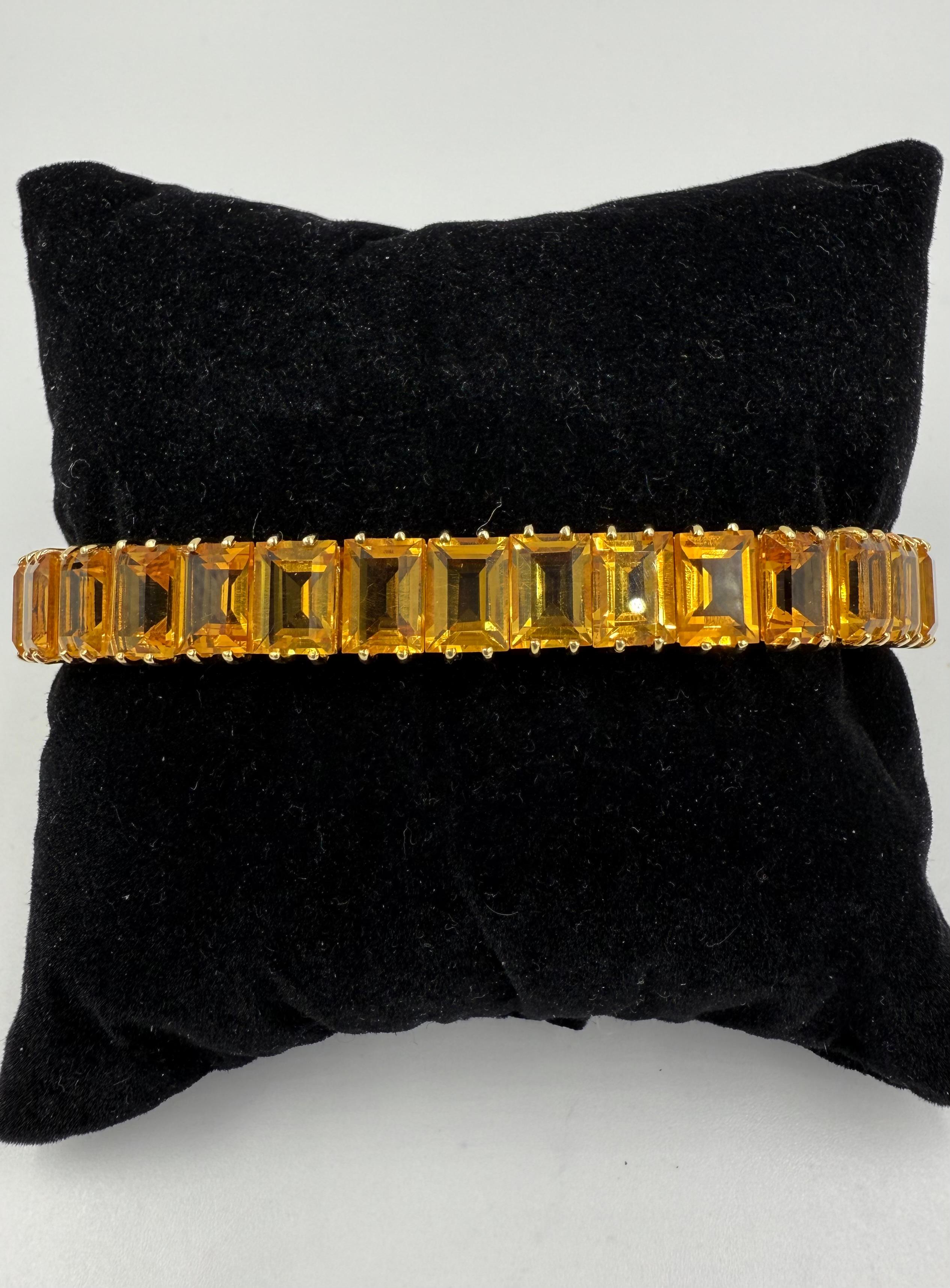 Bracelet de lignes en or jaune 14k et citrine d'or Circa 1990 en vente