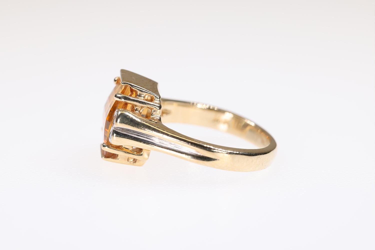 Goldener Citrin 14K Gelbgold Ring mit 4 runden Brillanten Akzent Diamanten (Rundschliff) im Angebot