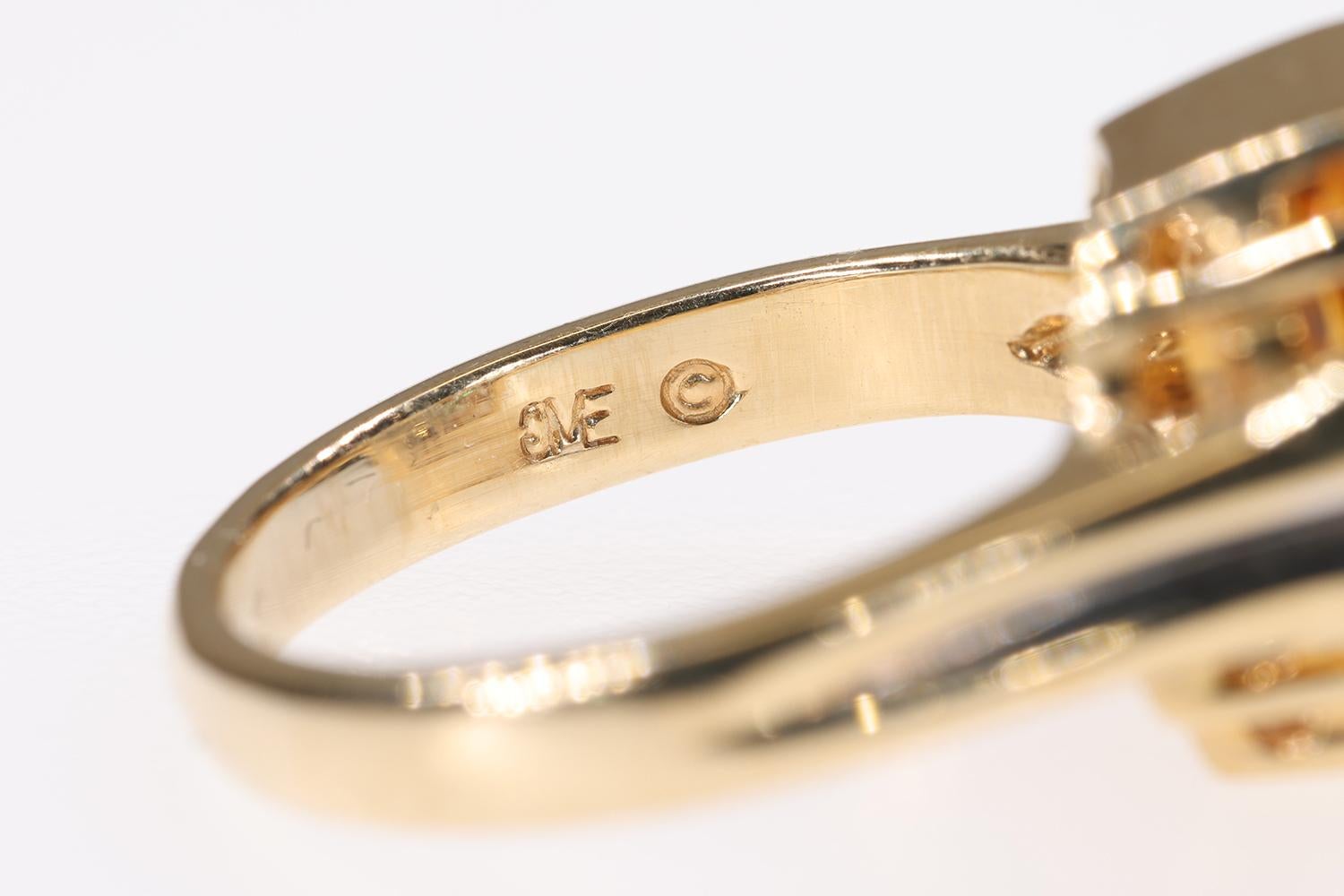 Goldener Citrin 14K Gelbgold Ring mit 4 runden Brillanten Akzent Diamanten für Damen oder Herren im Angebot