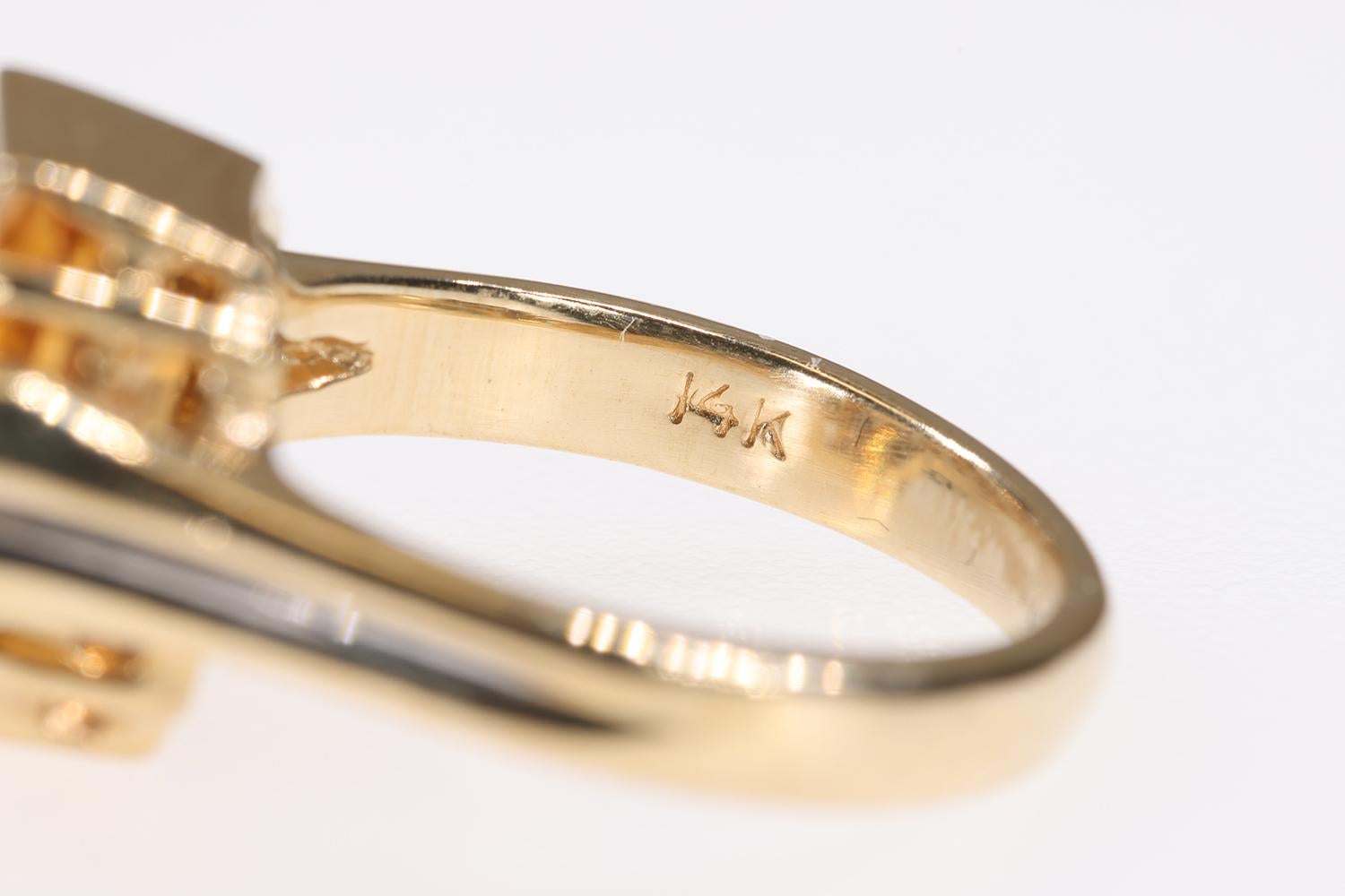 Goldener Citrin 14K Gelbgold Ring mit 4 runden Brillanten Akzent Diamanten im Angebot 1