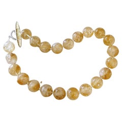 Golden Citrine 18mm Round Beaded Necklace with Handmade Inlay Toggle Clasp