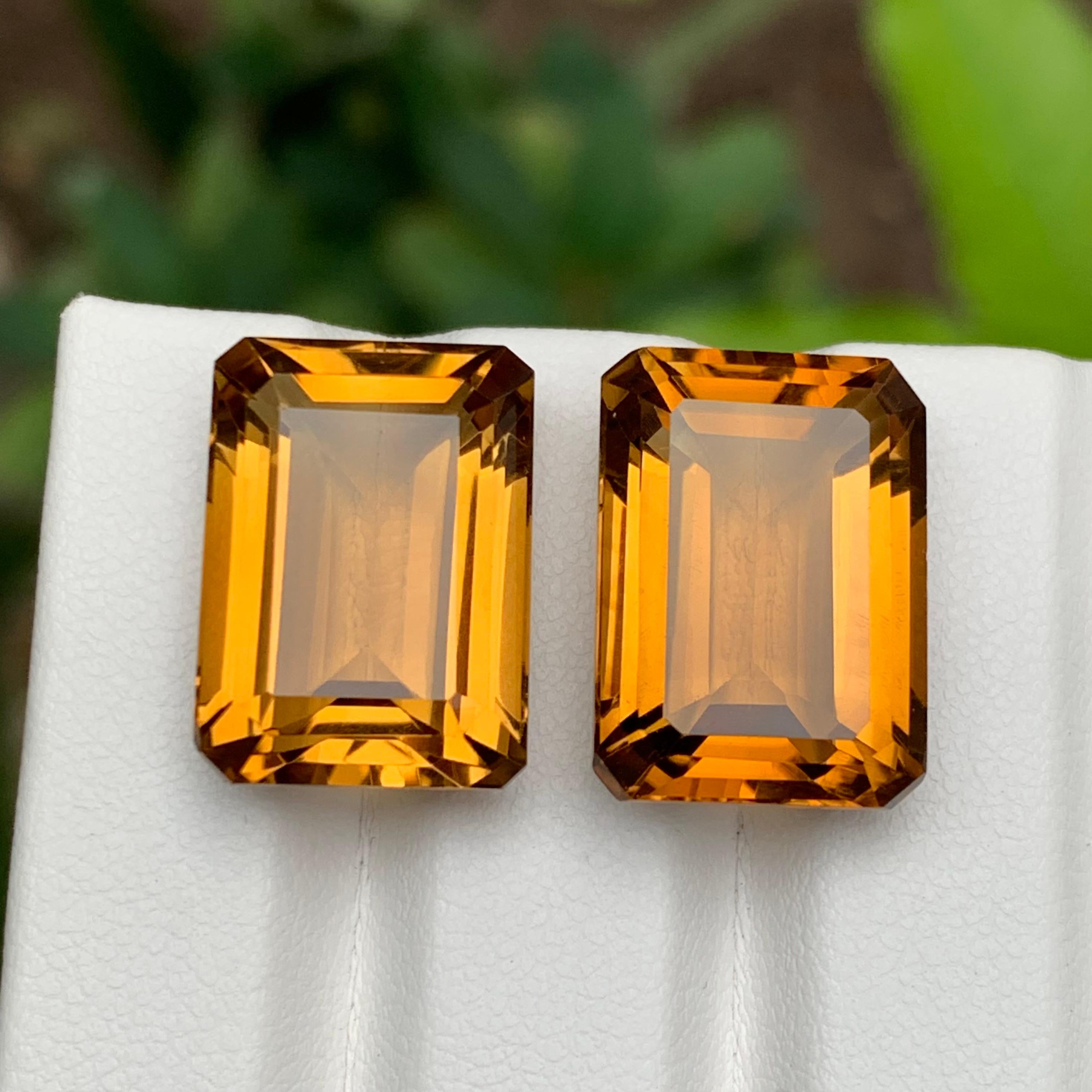 Golden Citrine Natural Gemstone Pair 32.60 Ct Emerald Cut for Earrings Jewelry For Sale 5