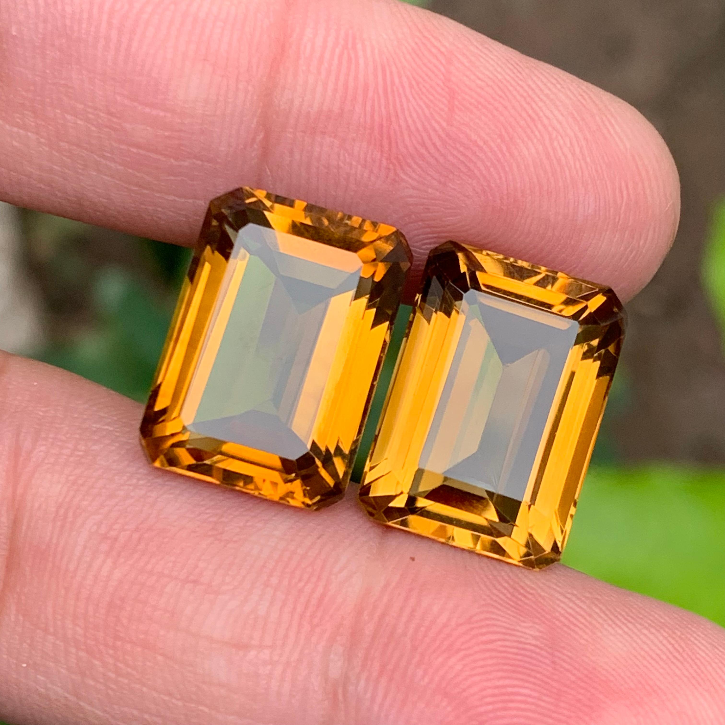 Golden Citrine Natural Gemstone Pair 32.60 Ct Emerald Cut for Earrings Jewelry For Sale 6