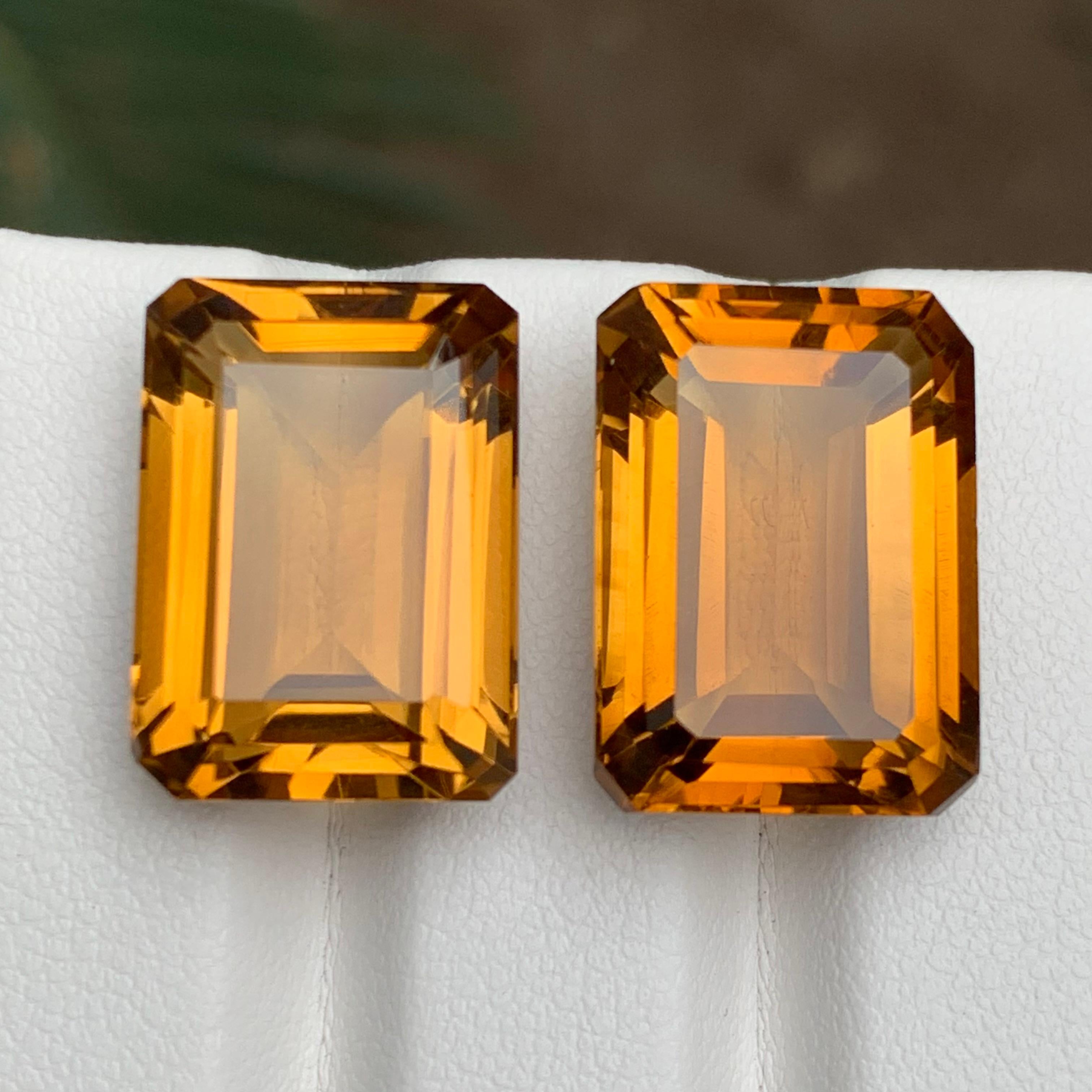 Golden Citrine Natural Gemstone Pair 32.60 Ct Emerald Cut for Earrings Jewelry For Sale 7