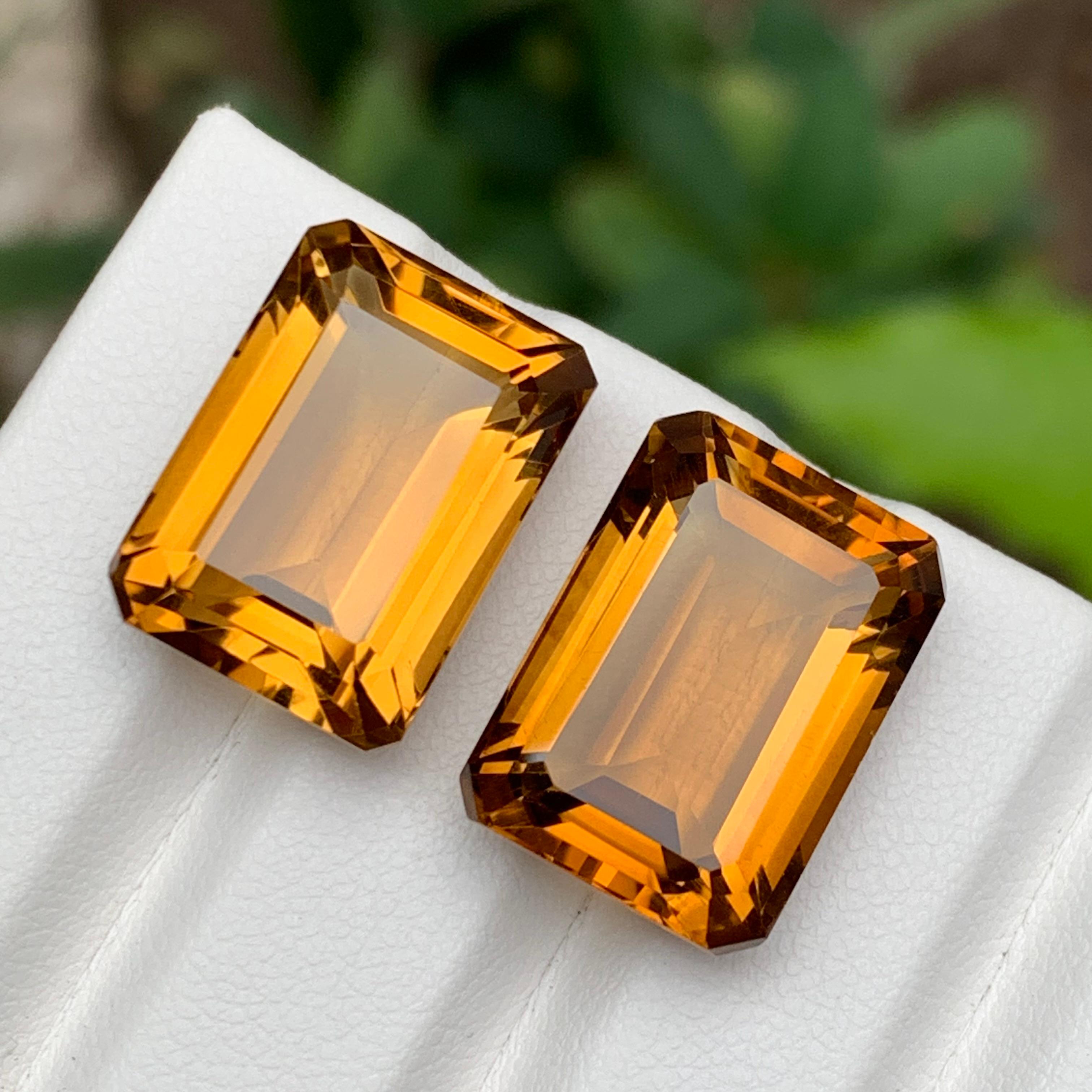 Contemporary Golden Citrine Natural Gemstone Pair 32.60 Ct Emerald Cut for Earrings Jewelry For Sale