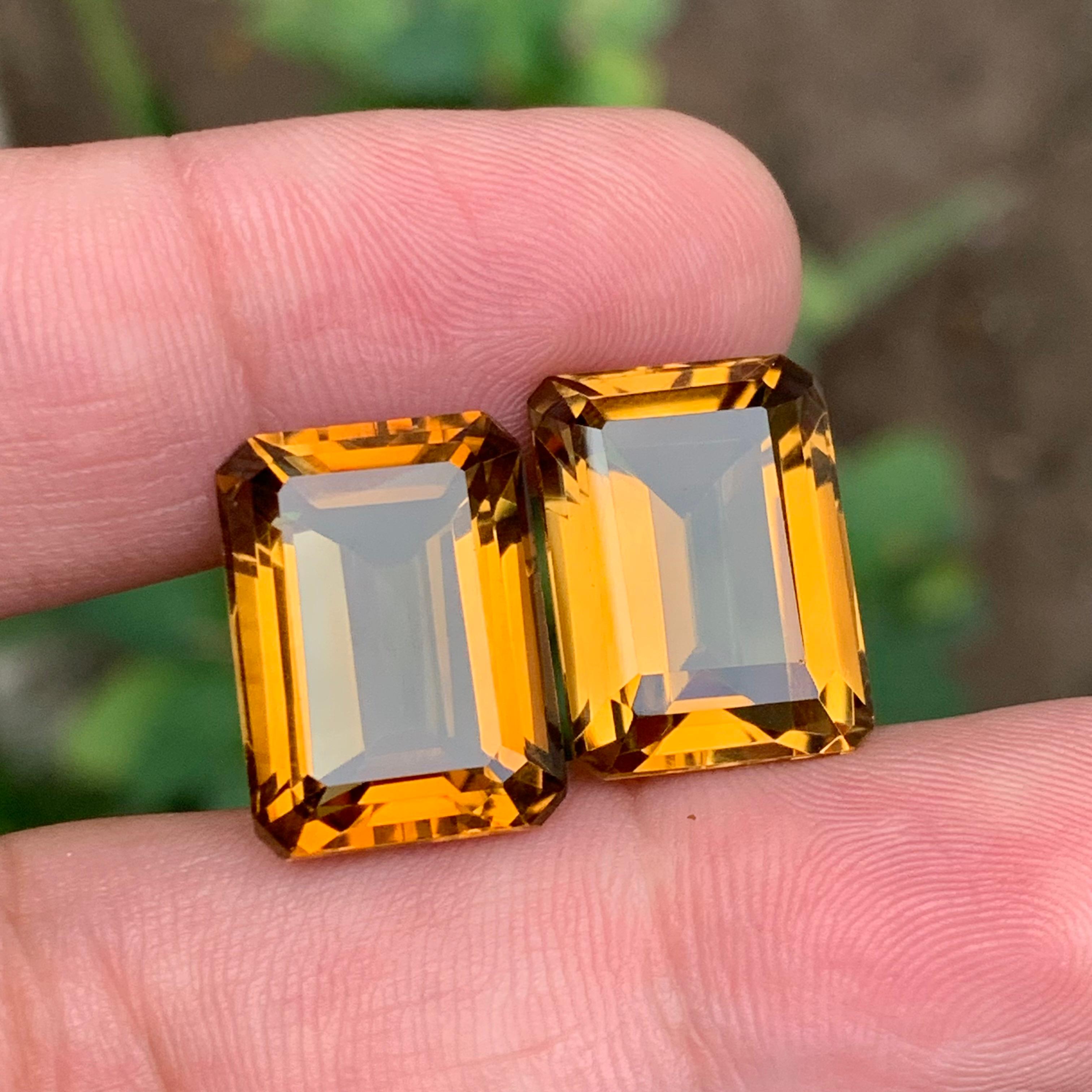 Golden Citrine Natural Gemstone Pair 32.60 Ct Emerald Cut for Earrings Jewelry In New Condition For Sale In Peshawar, PK