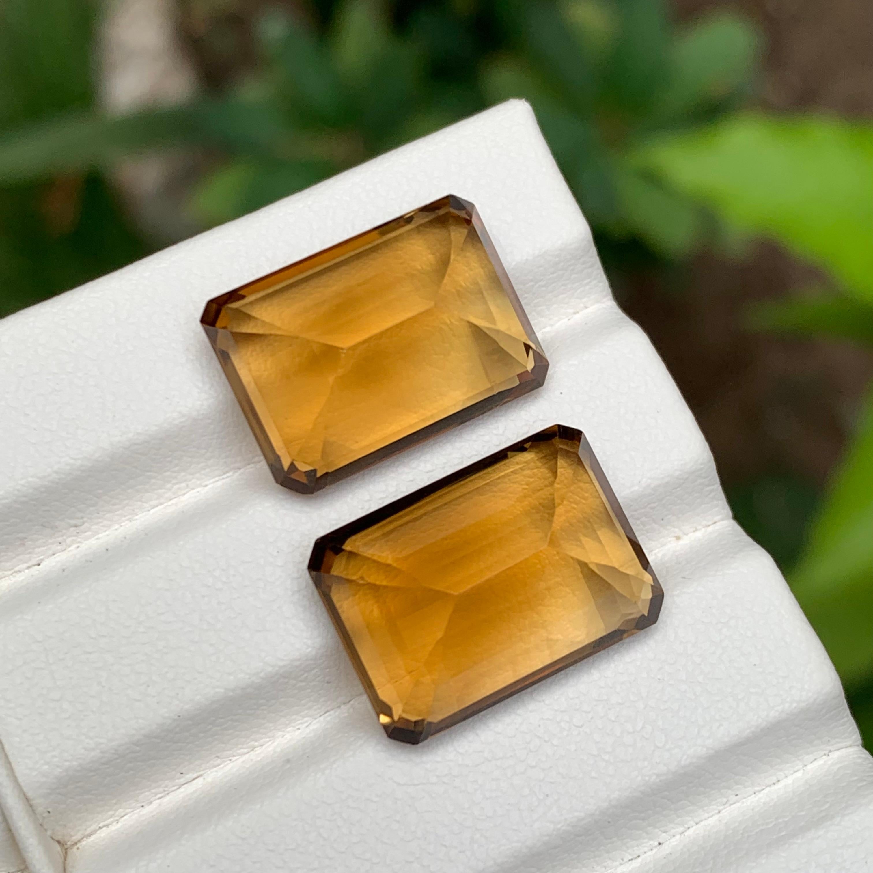 Golden Citrine Natural Gemstone Pair 32.60 Ct Emerald Cut for Earrings Jewelry For Sale 1