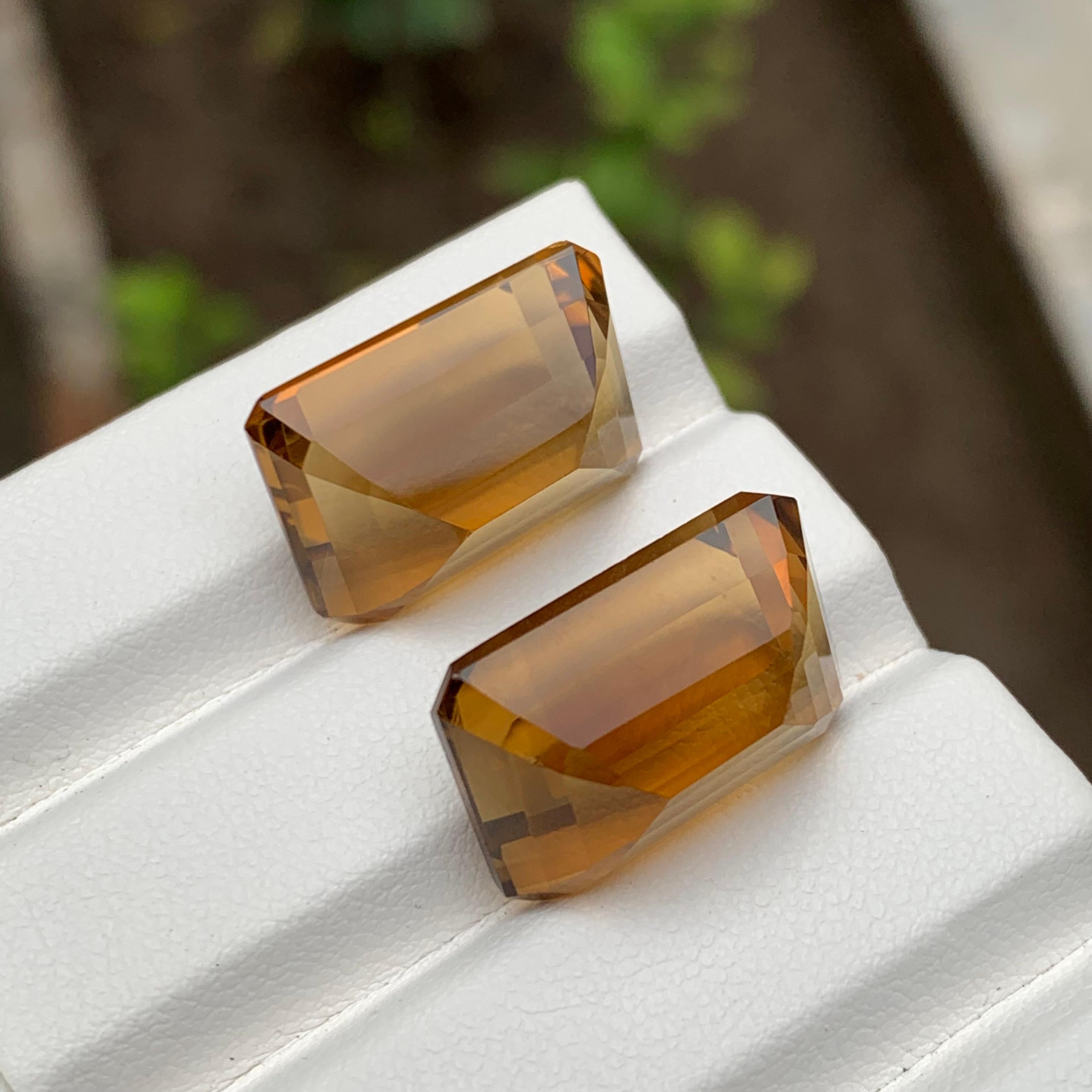 Golden Citrine Natural Gemstone Pair 32.60 Ct Emerald Cut for Earrings Jewelry For Sale 2