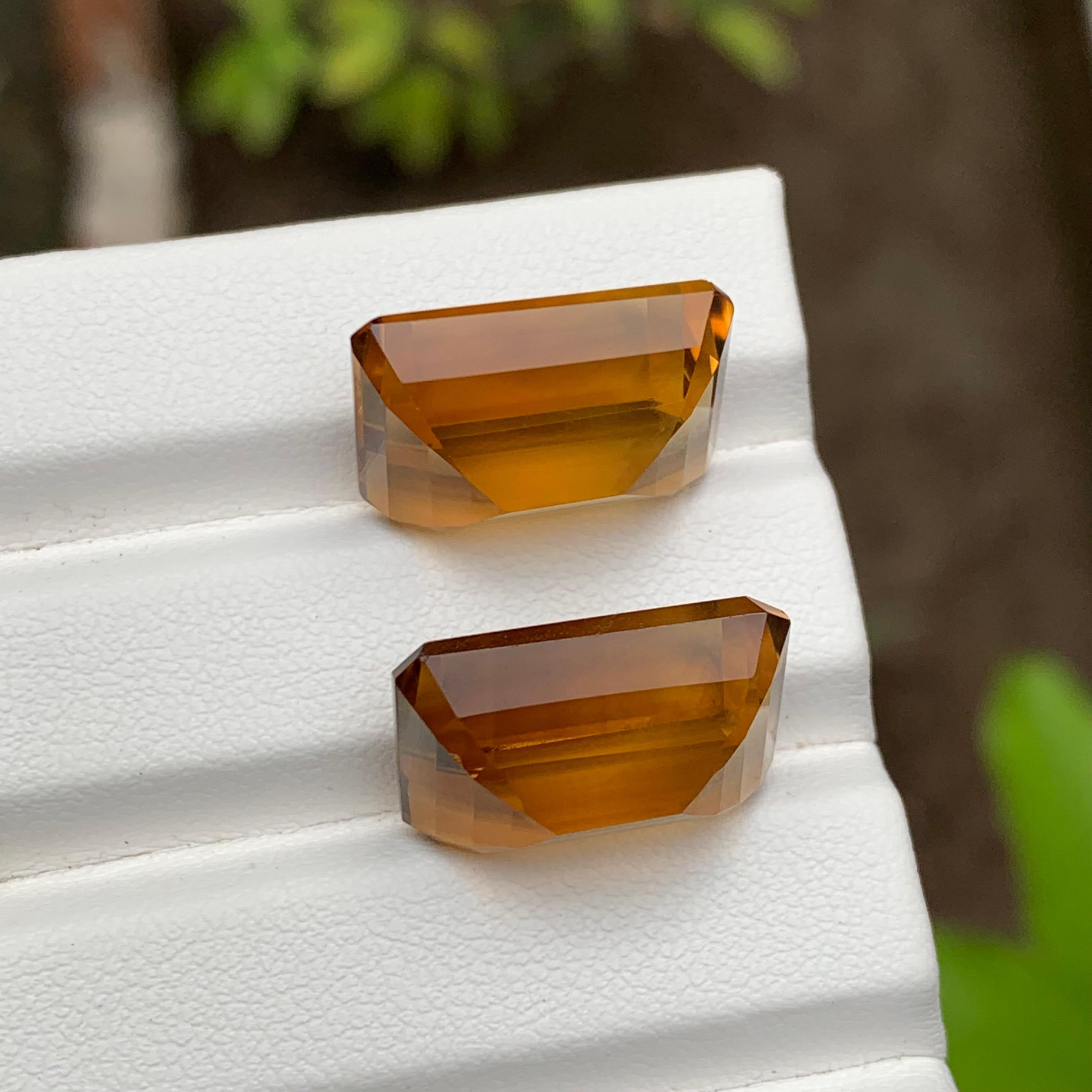Golden Citrine Natural Gemstone Pair 32.60 Ct Emerald Cut for Earrings Jewelry For Sale 3