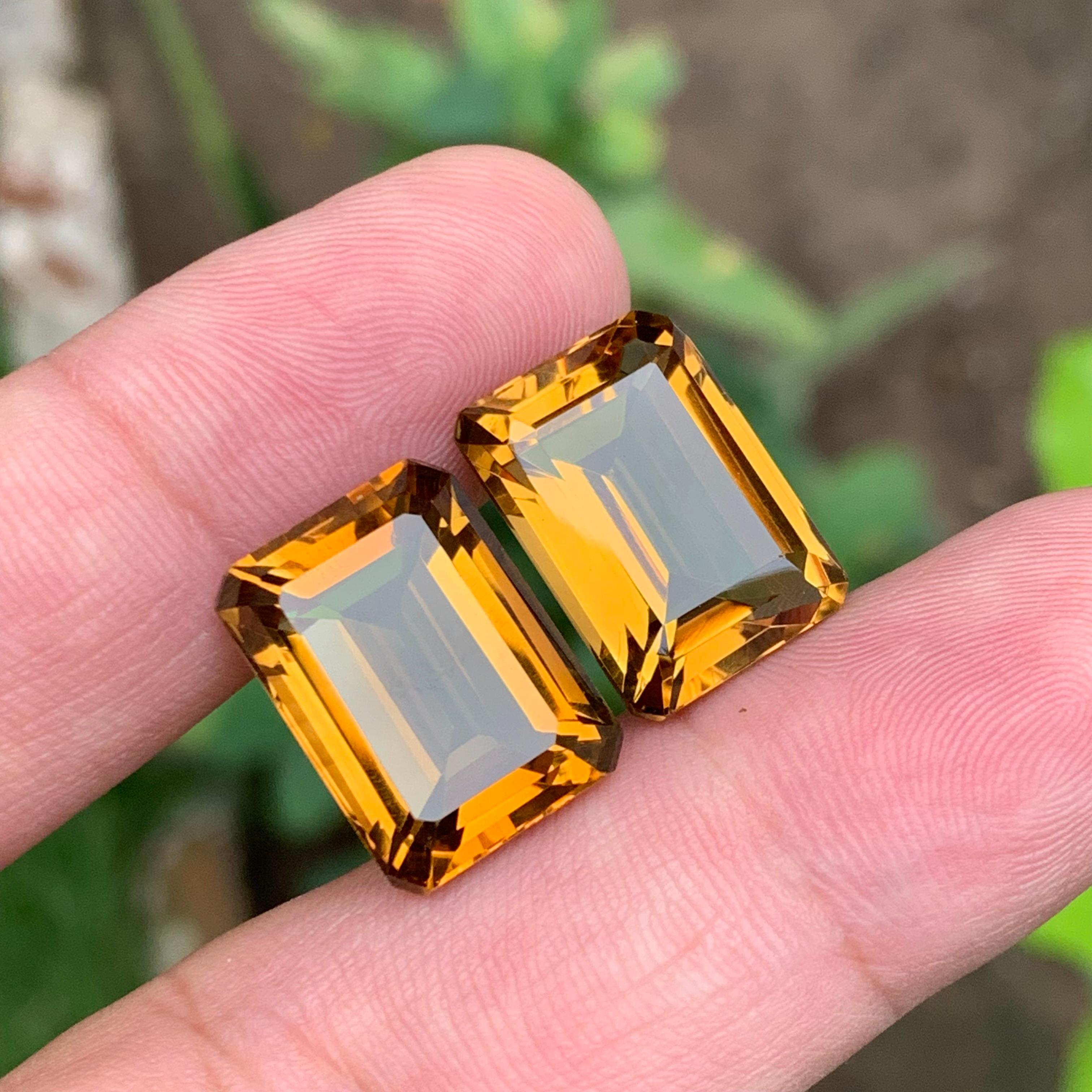Golden Citrine Natural Gemstone Pair 32.60 Ct Emerald Cut for Earrings Jewelry For Sale 4