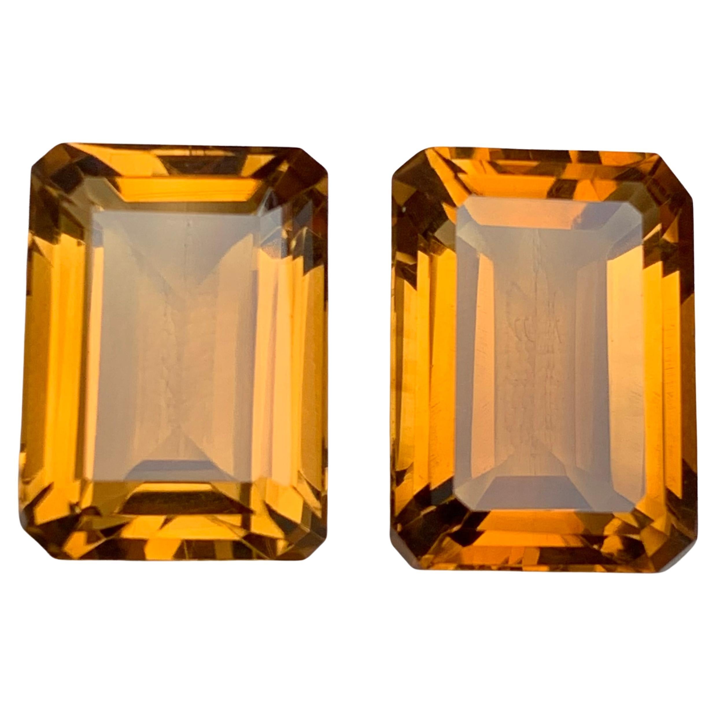 Golden Citrine Natural Gemstone Pair 32.60 Ct Emerald Cut for Earrings Jewelry