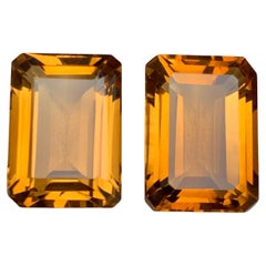 Golden Citrine Natural Gemstone Pair 32.60 Ct Emerald Cut for Earrings Jewelry