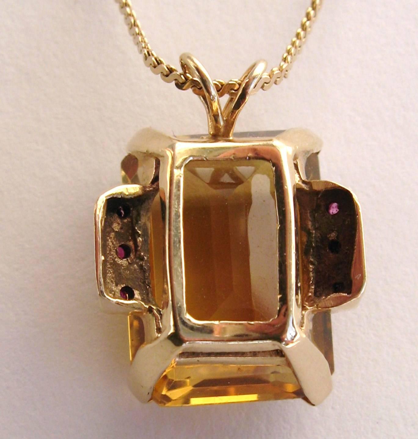 Golden Citrine Ruby Gold Pendant Necklace In Good Condition For Sale In Wallkill, NY