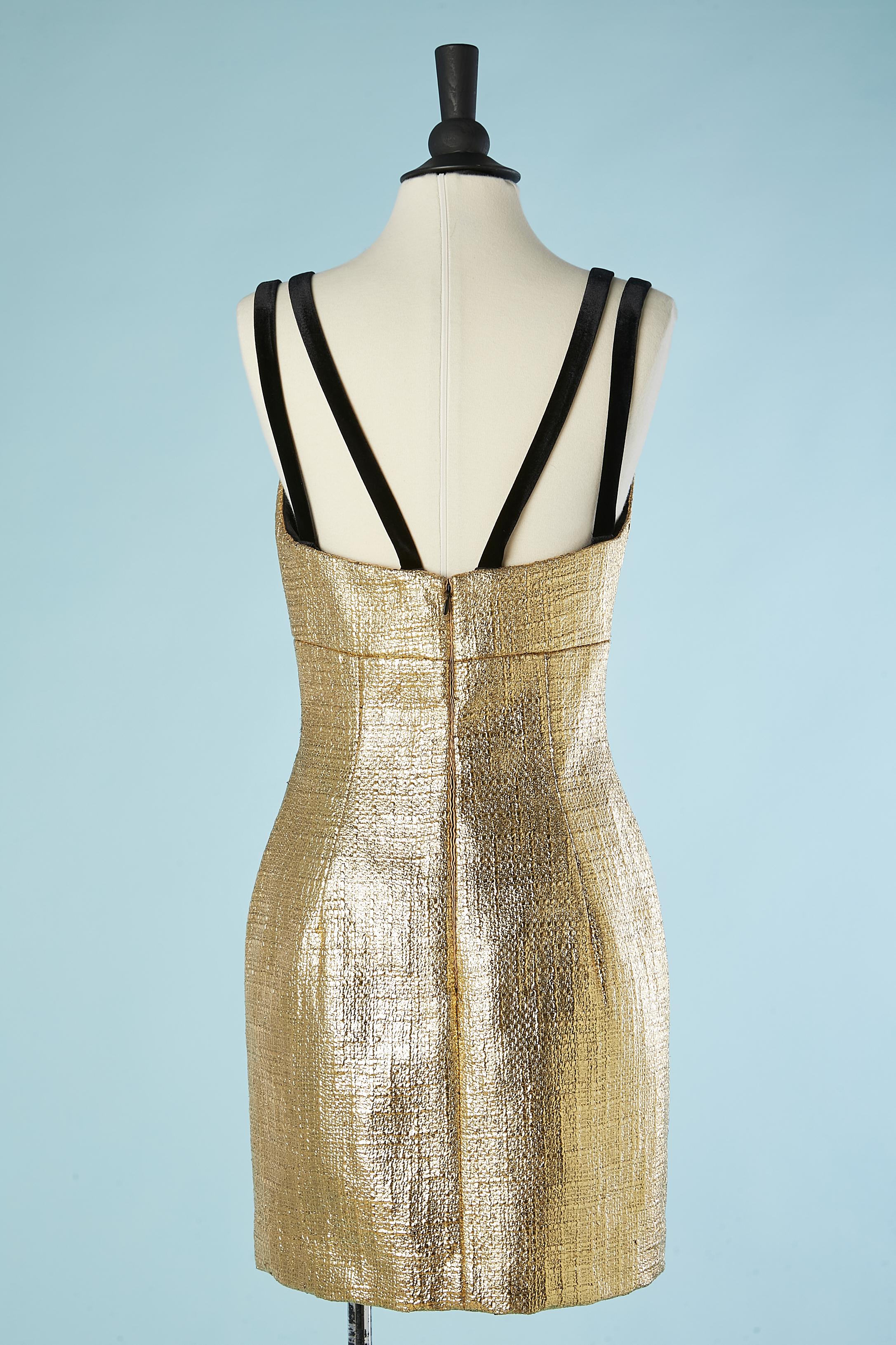 Golden coated tweed cocktail dress with velvet details Versace Jeans Couture  1