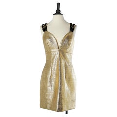 Golden coated tweed cocktail dress with velvet details Versace Jeans Couture 