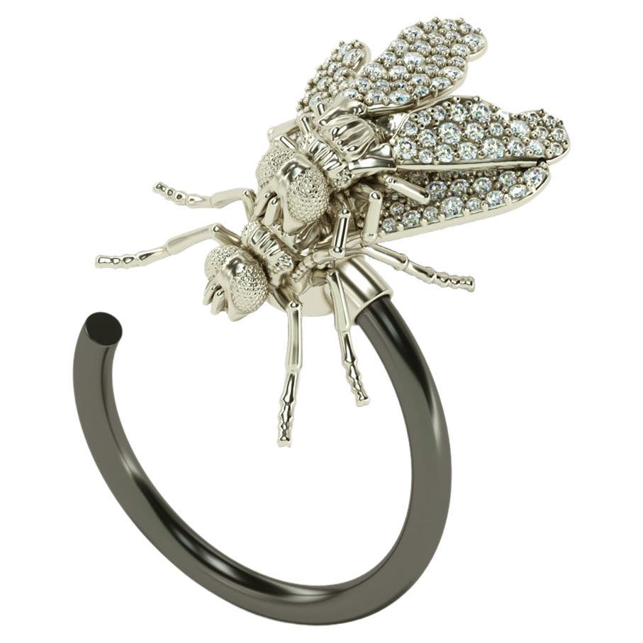Contemporary Golden and Diamond Fly Ring, 18k Black and white gold