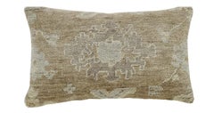 Hand-Knotted Modern Throw Pillow, Golden/Coffee Wool, India, 14" x 22"
