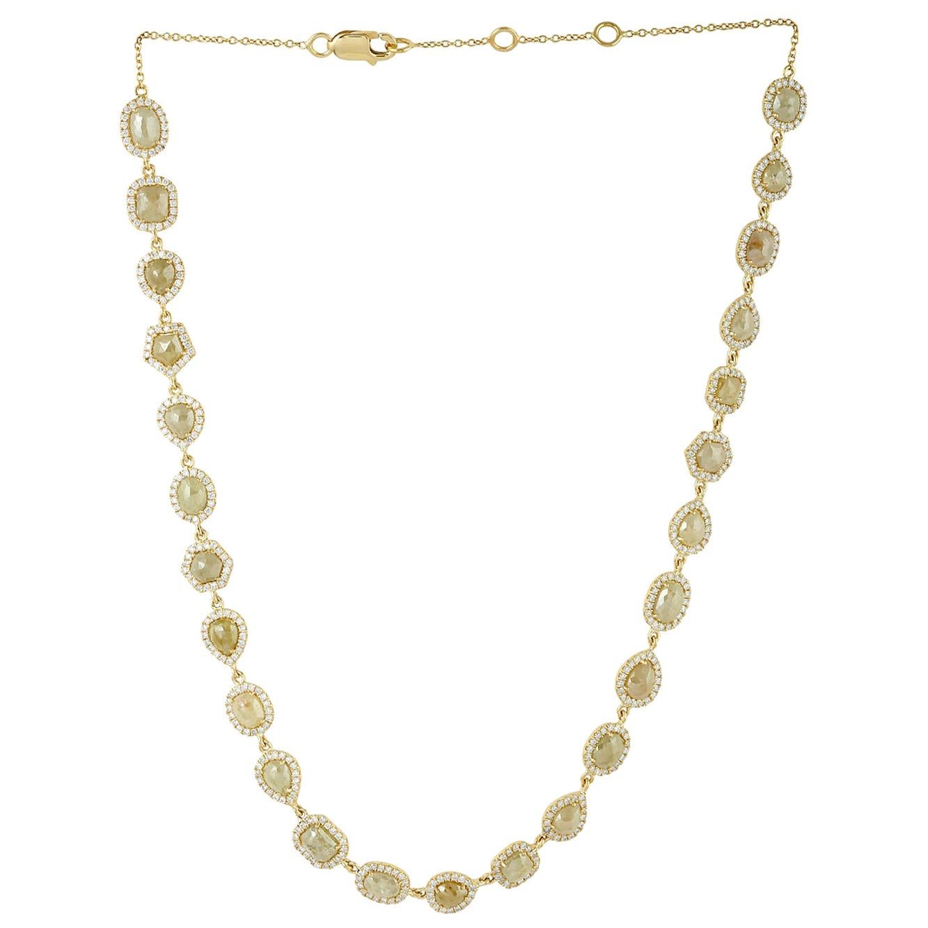 Golden Color Ice Diamond Necklace in 18 Karat Yellow Gold