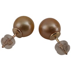 Golden Color South Pearls Pearl Round 18 Karat Earrings