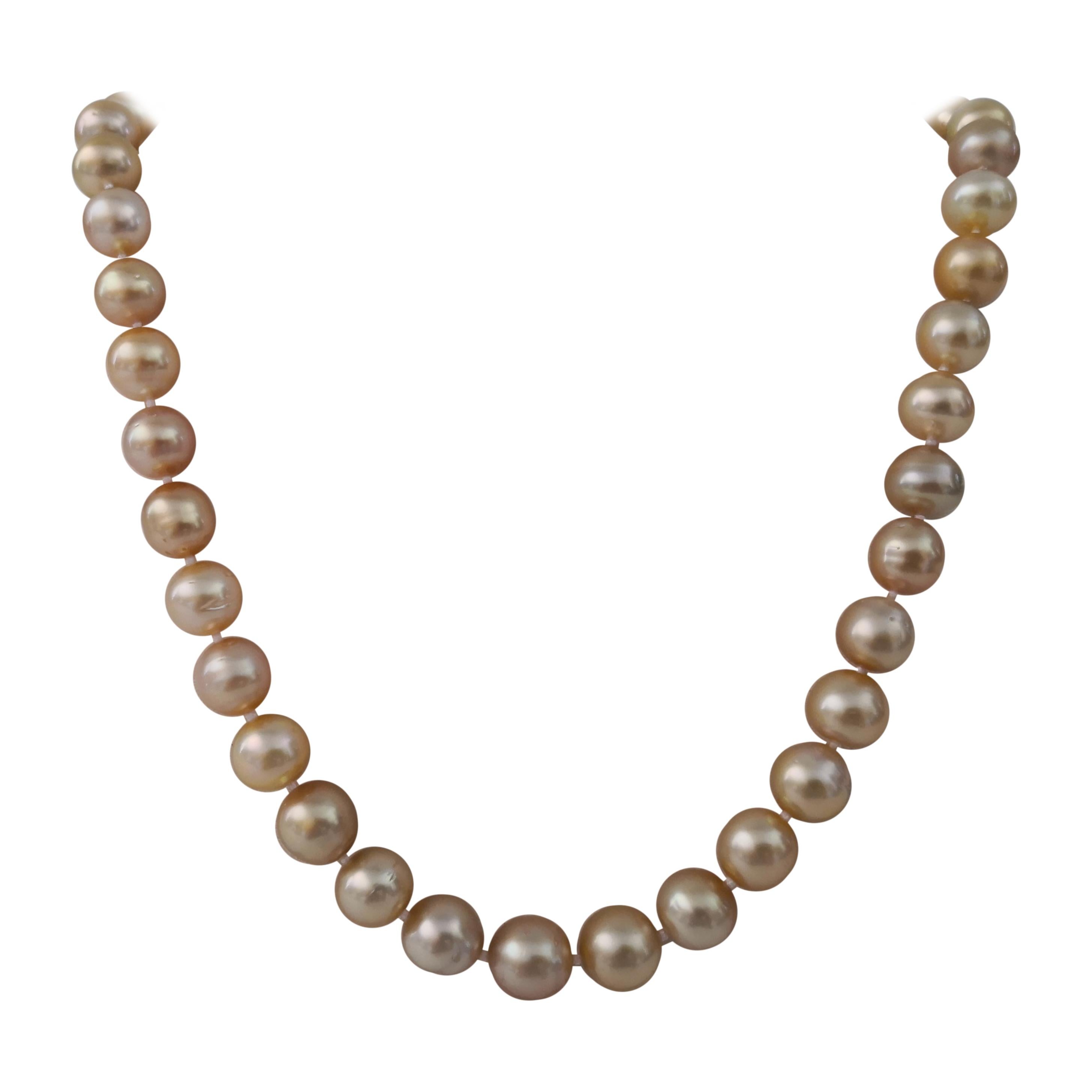 Deep Golden Color South Sea Pearl Necklace, Round, 18 Karat Gold For