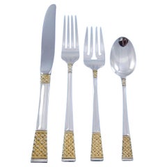 Golden Columbine by Lunt Sterling Silber Besteck für 12 Personen Set 50 Pieces