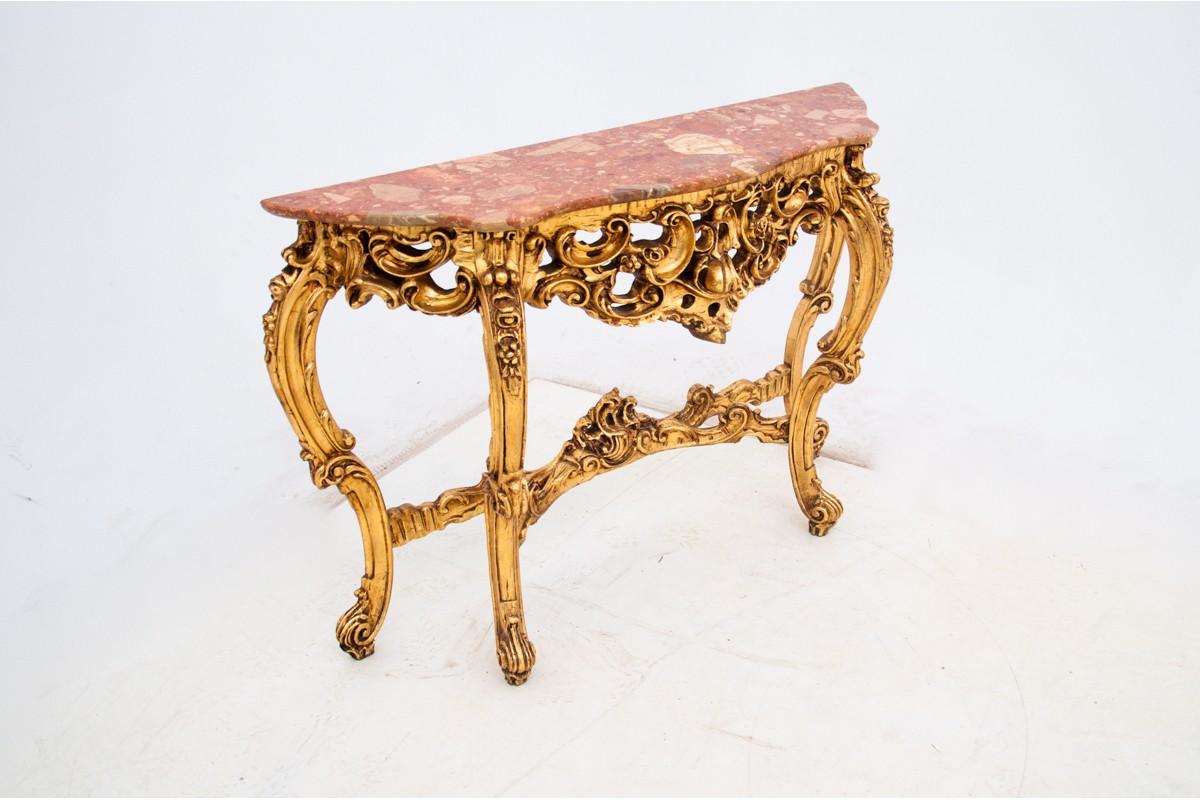 Golden Console with Mirror, Roccoco, France, Mid-20th Century 5