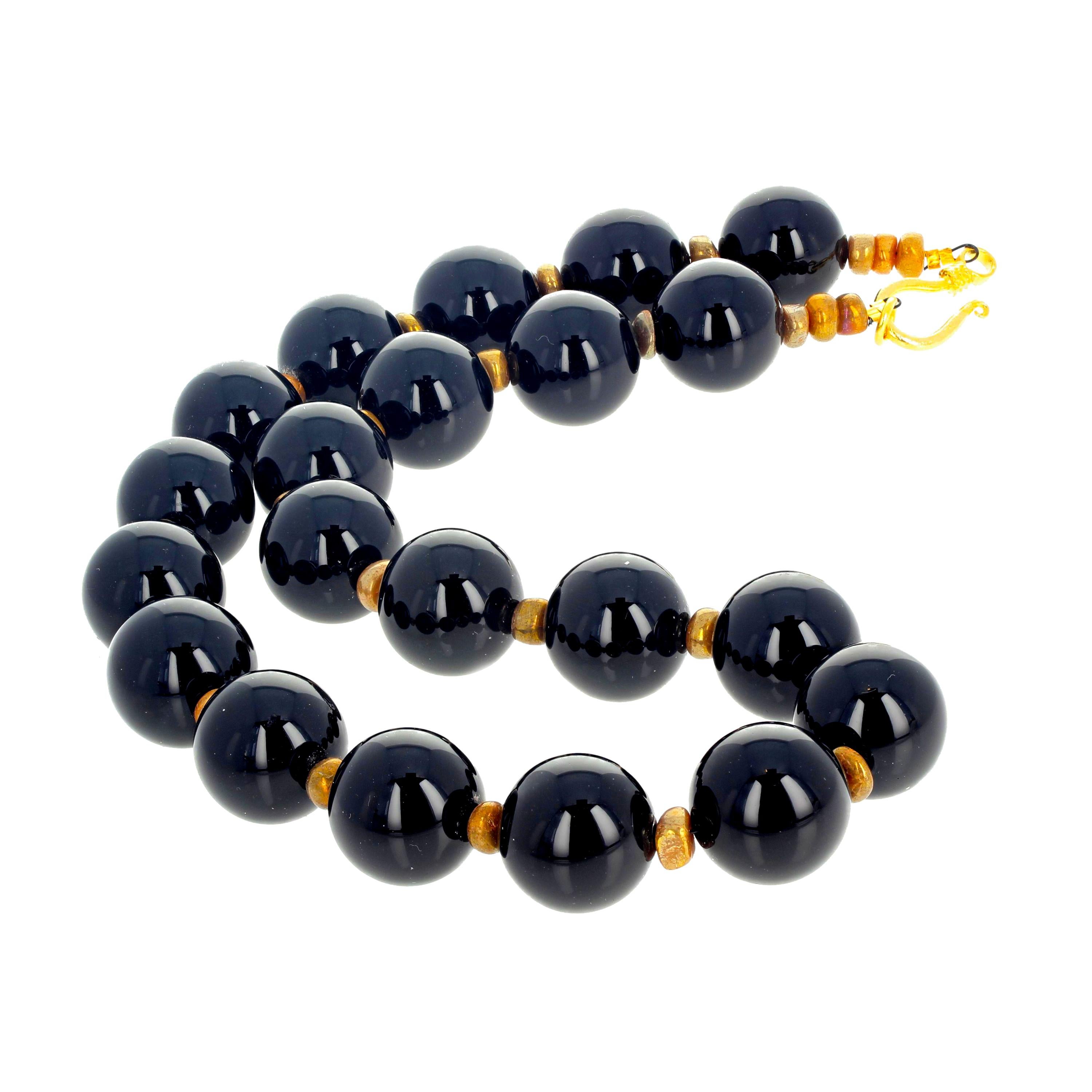 AJD 19.75" Classic Brilliantly Polished Black Onyx & Real Golden Coral Necklace
