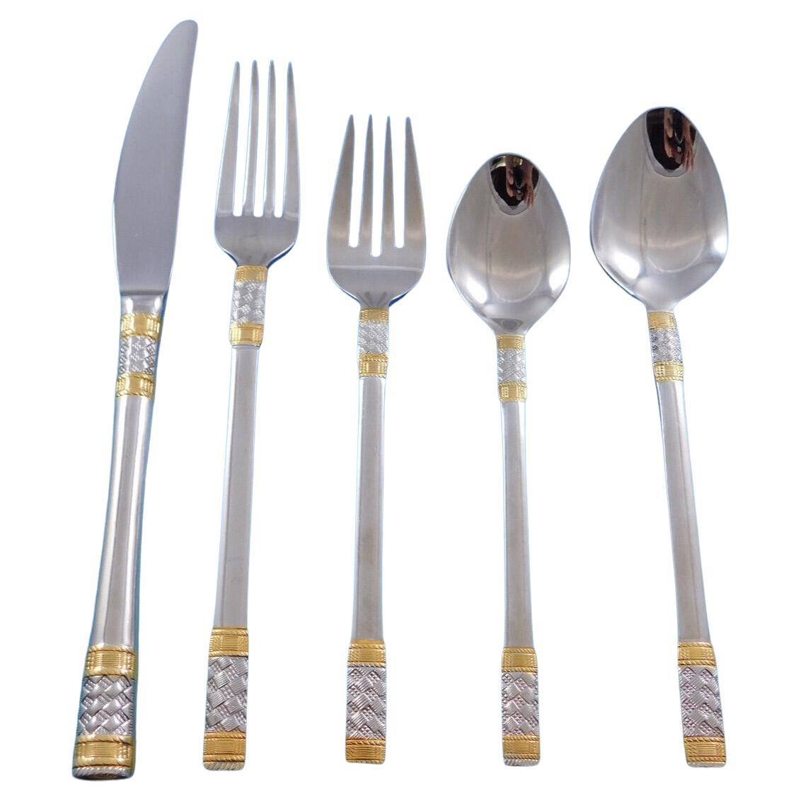 Golden Corsica by Wallace 18/10 Stainless Steel Flatware Set Service 53 Pieces For Sale