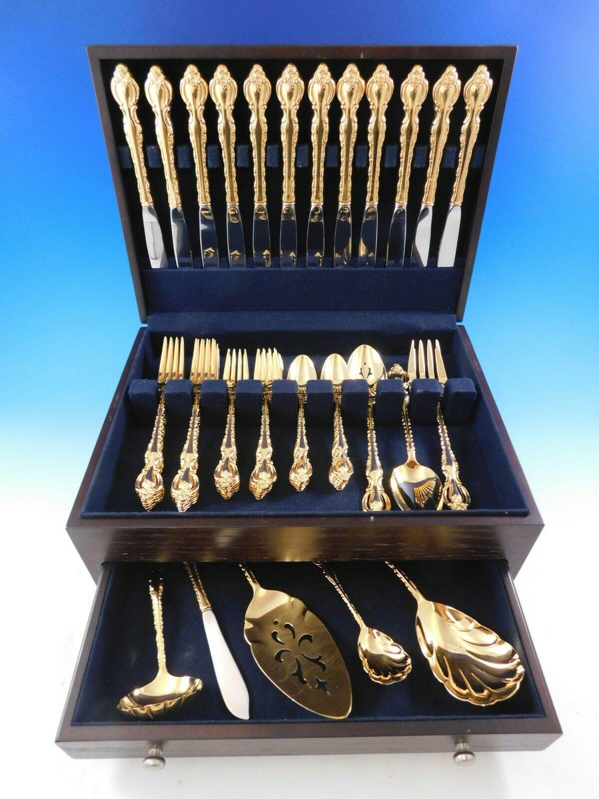 Golden Countess by International goldware flatware set, 55 pieces. This set includes:

12 dinner knives, 9 3/4