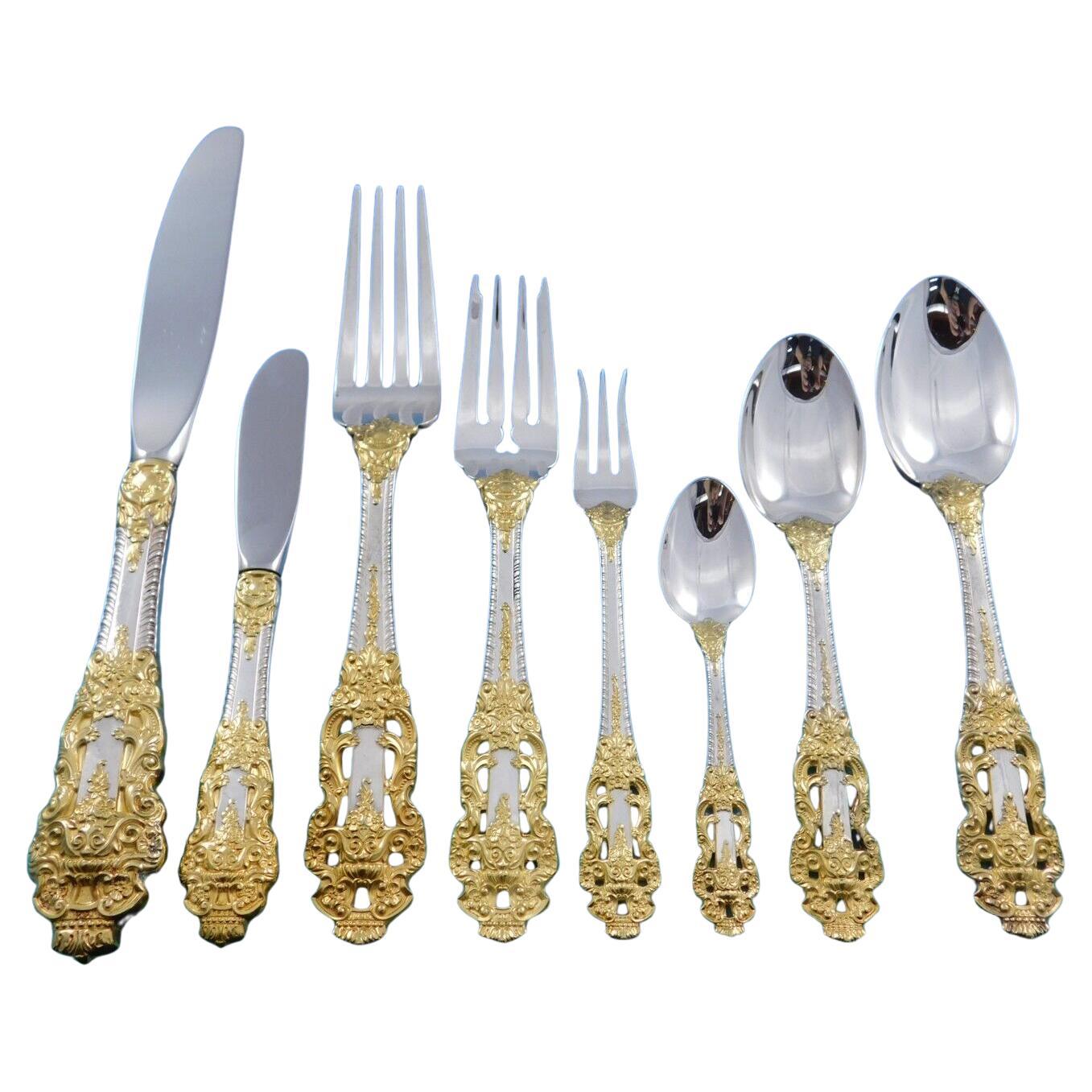 Golden Crown Barock von Gorham Sterling Silber Besteck Set 105 Pieces Abendessen im Angebot