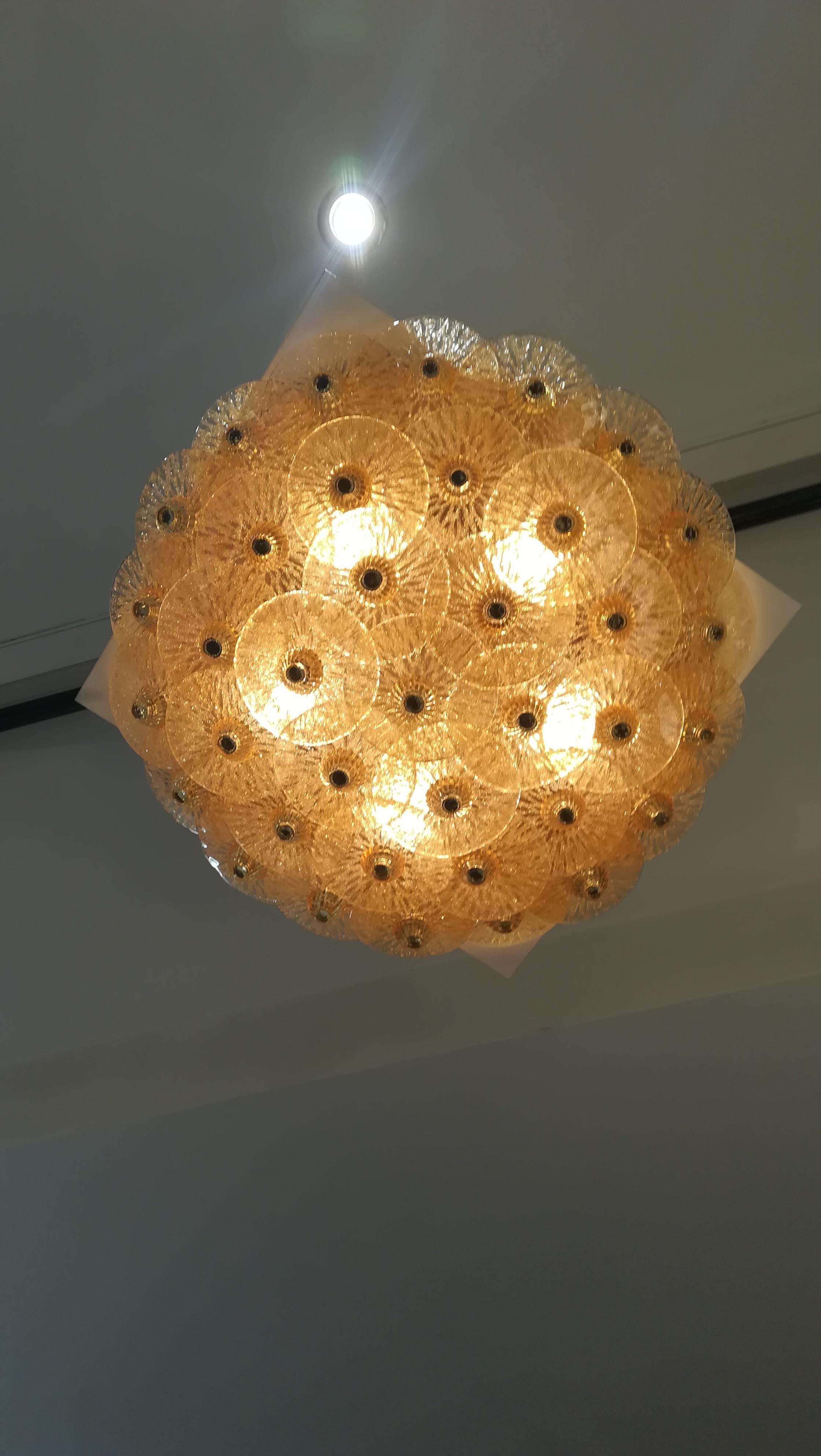 Golden Crystal Ceiling Light In Excellent Condition In Saint-Ouen, FR