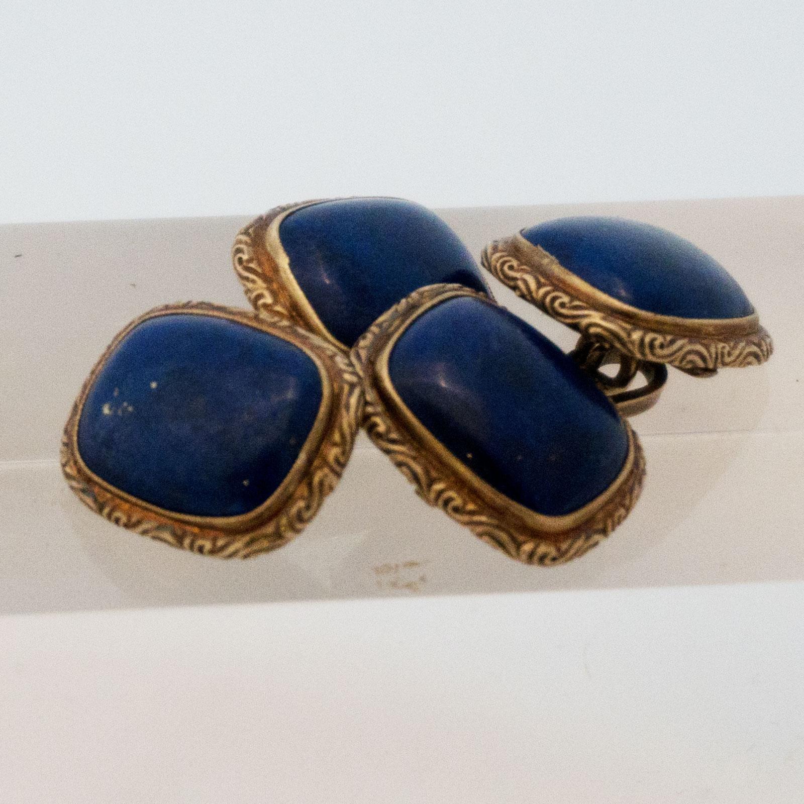 Art Nouveau Golden Cufflinks with Lapis Lazuli
