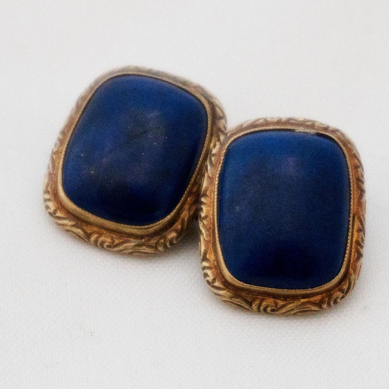 Golden Cufflinks with Lapis Lazuli at 1stDibs