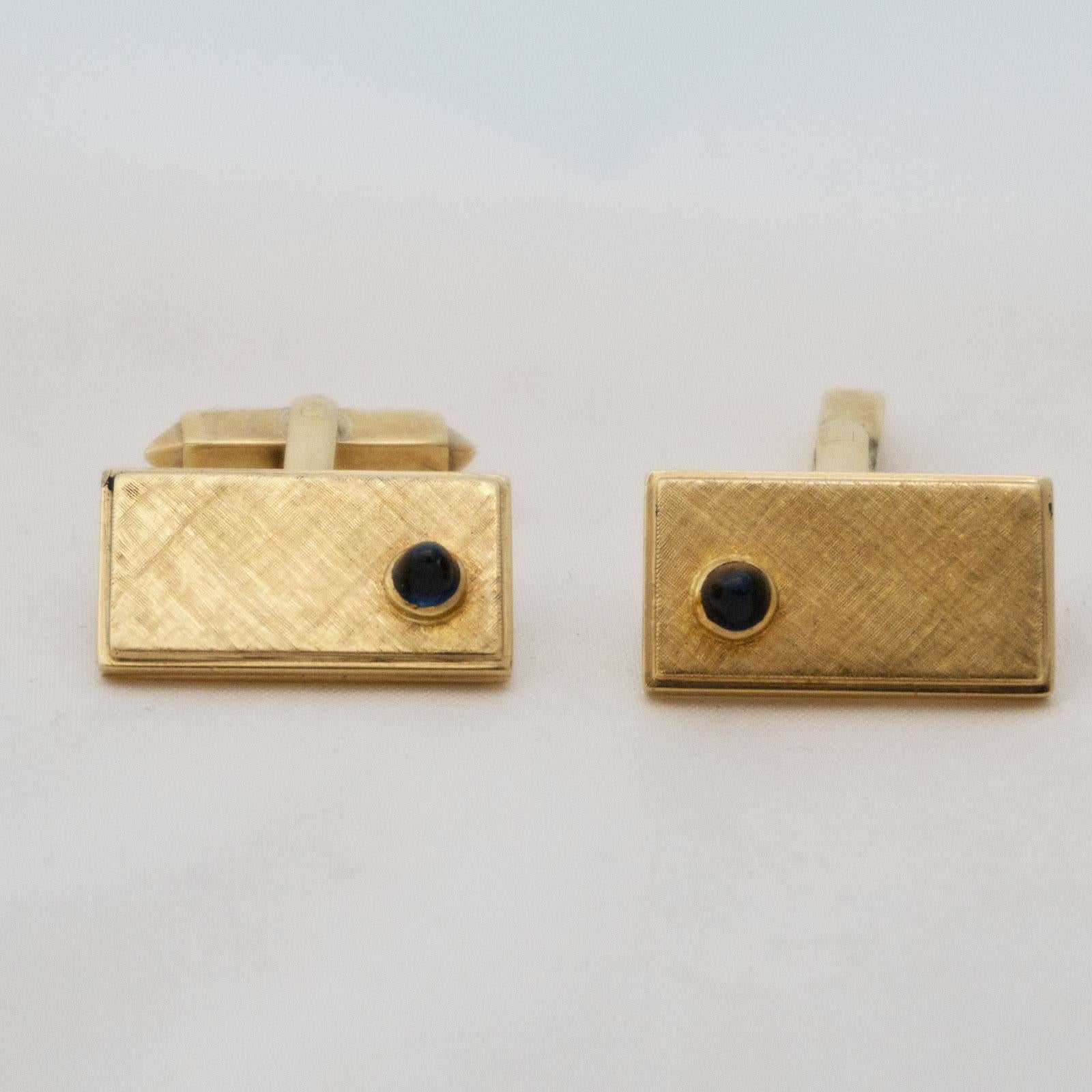 Art Deco Golden Cufflinks with Sapphire For Sale