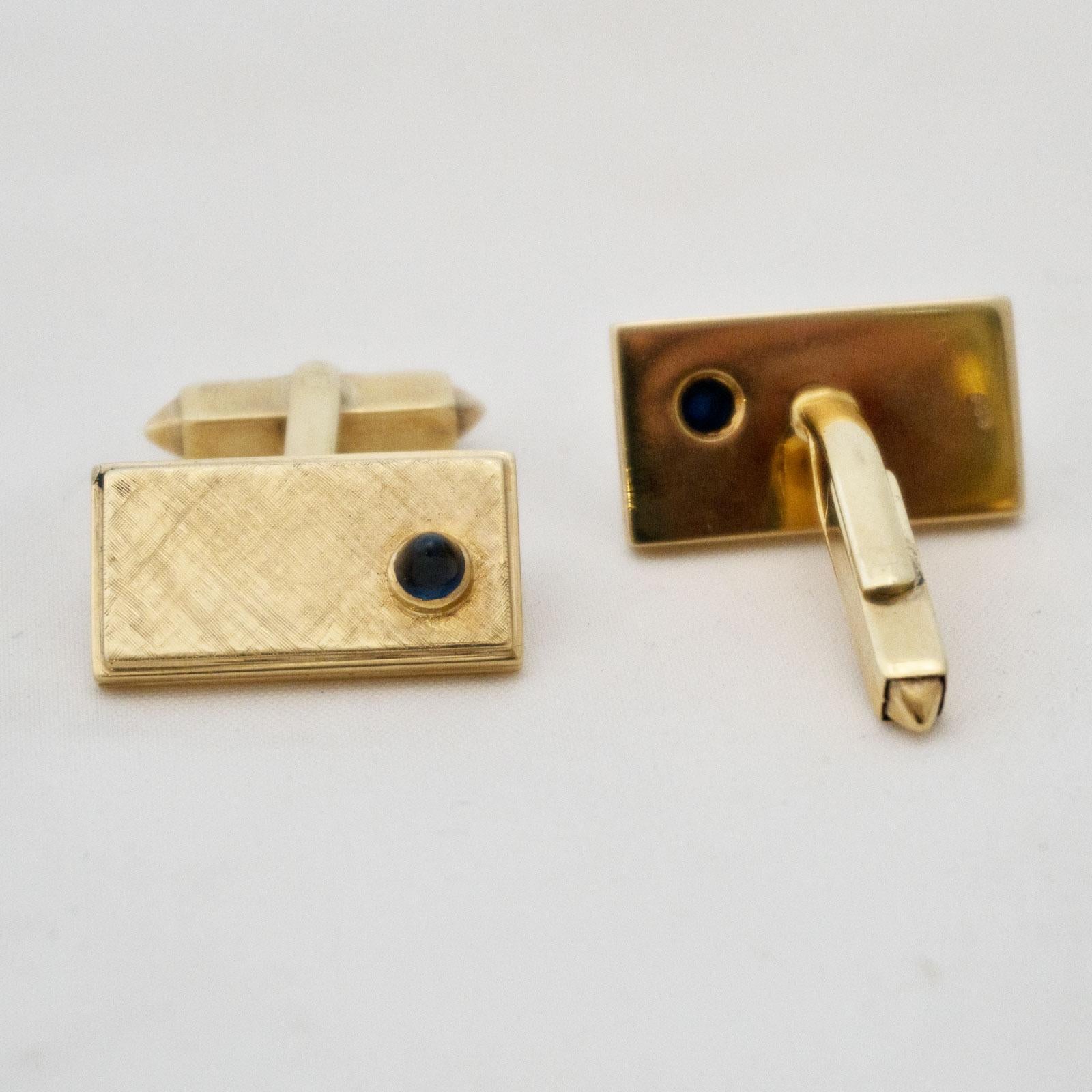 Men's Golden Cufflinks with Sapphire For Sale