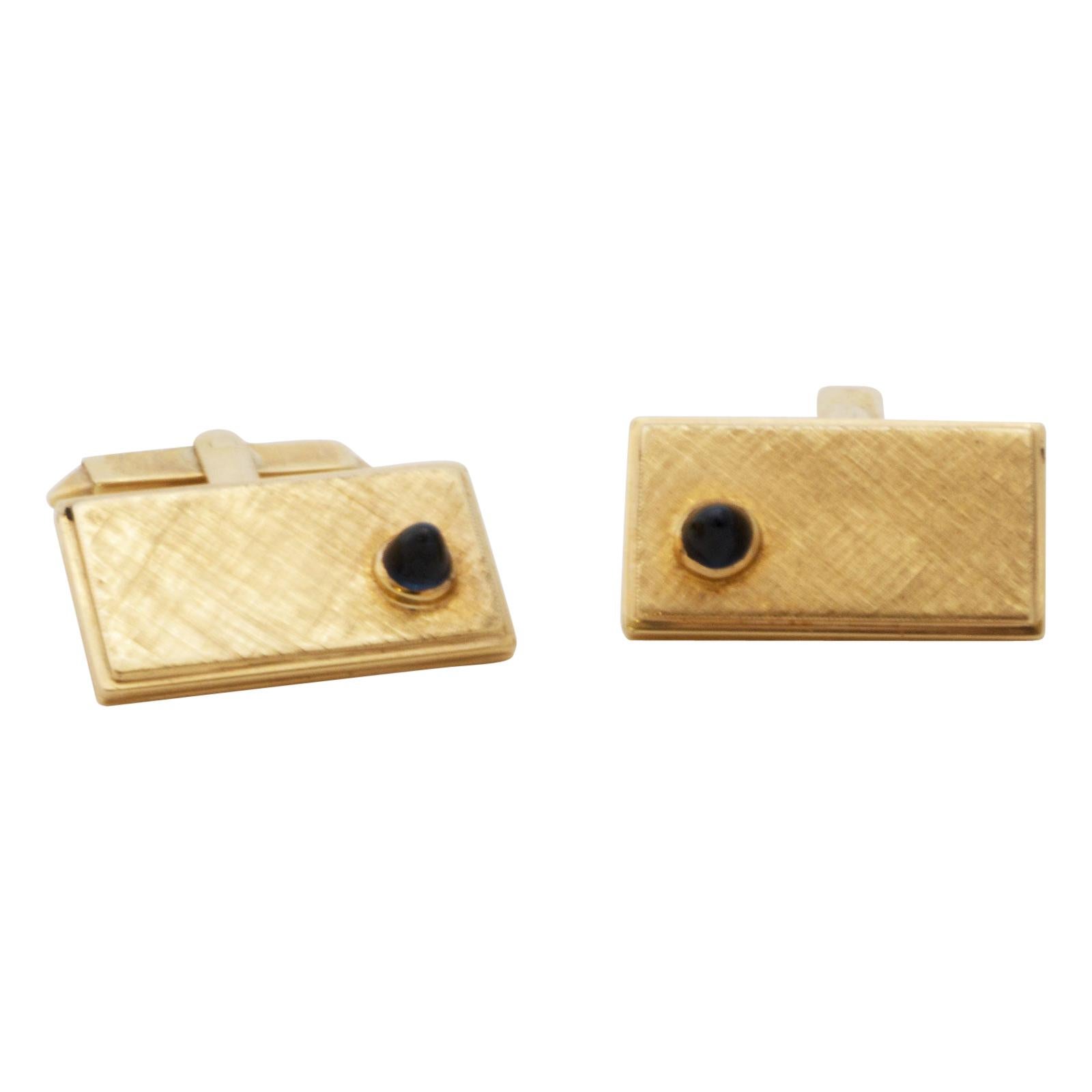 Golden Cufflinks with Sapphire For Sale