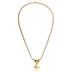 Golden Cultured Pearl and 18 Carat Yellow Gold Love Knot Pendant Necklace