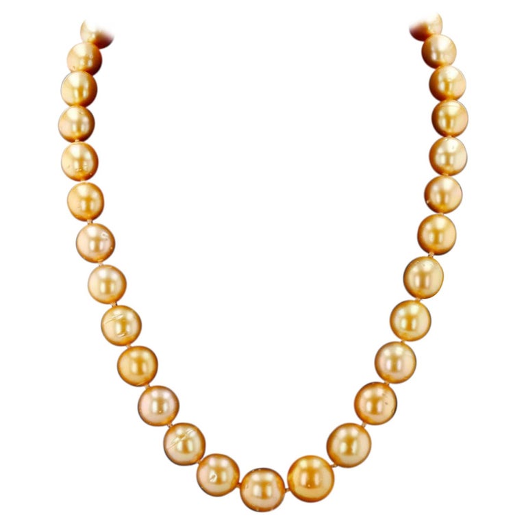 Golden Cultured South Sea Pearl 14K Yellow Gold Necklace at 1stDibs