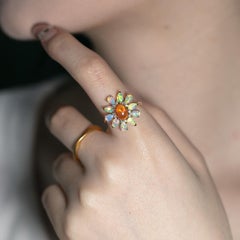Golden Dahlia – Fire Opal & Australian Opal Floral Diamond Engagement Ring 18K
