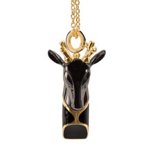 Golden Deer Whistle Pendant Necklace, Black Enamel