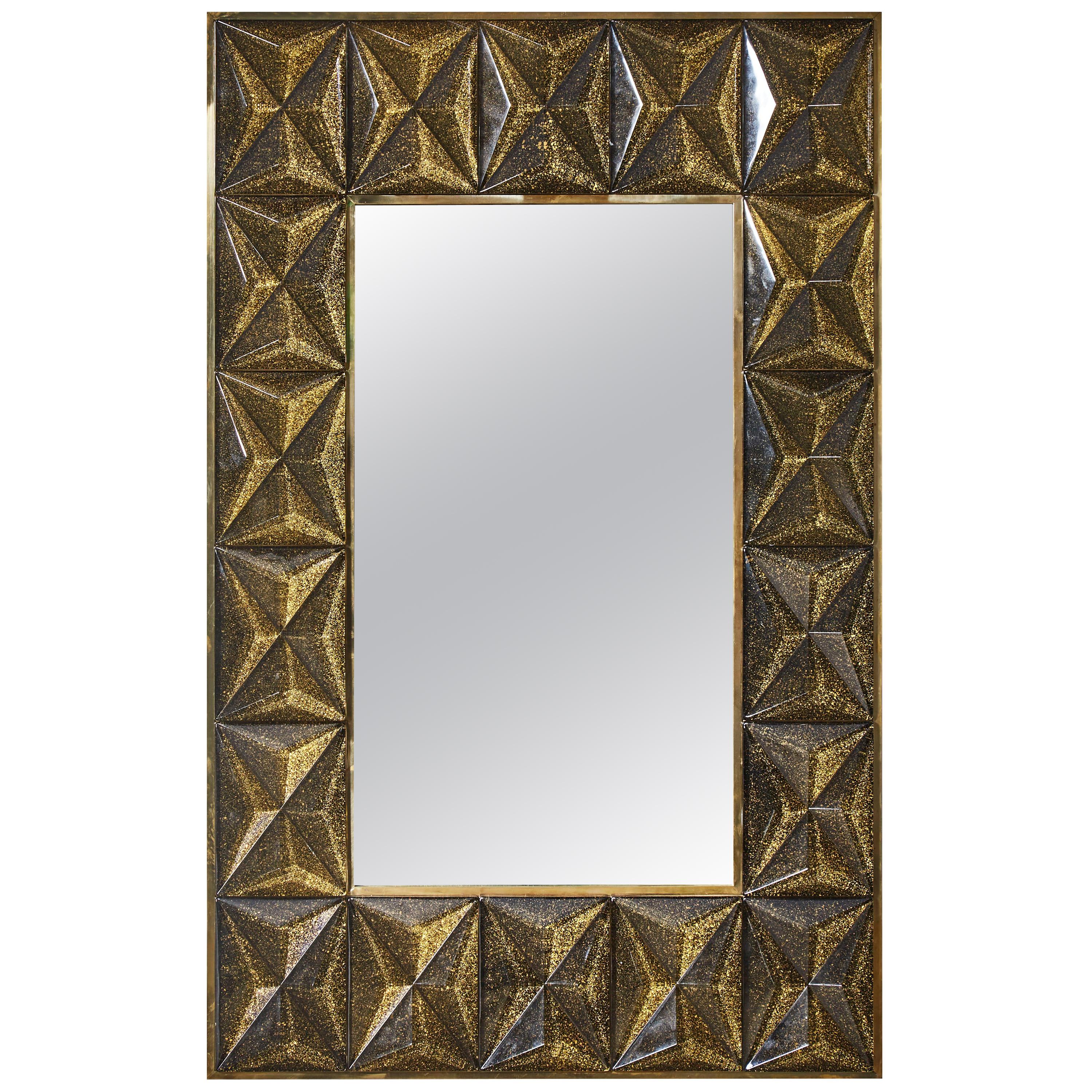 Golden "Diamond" Mirror by Studio Glustin For Sale