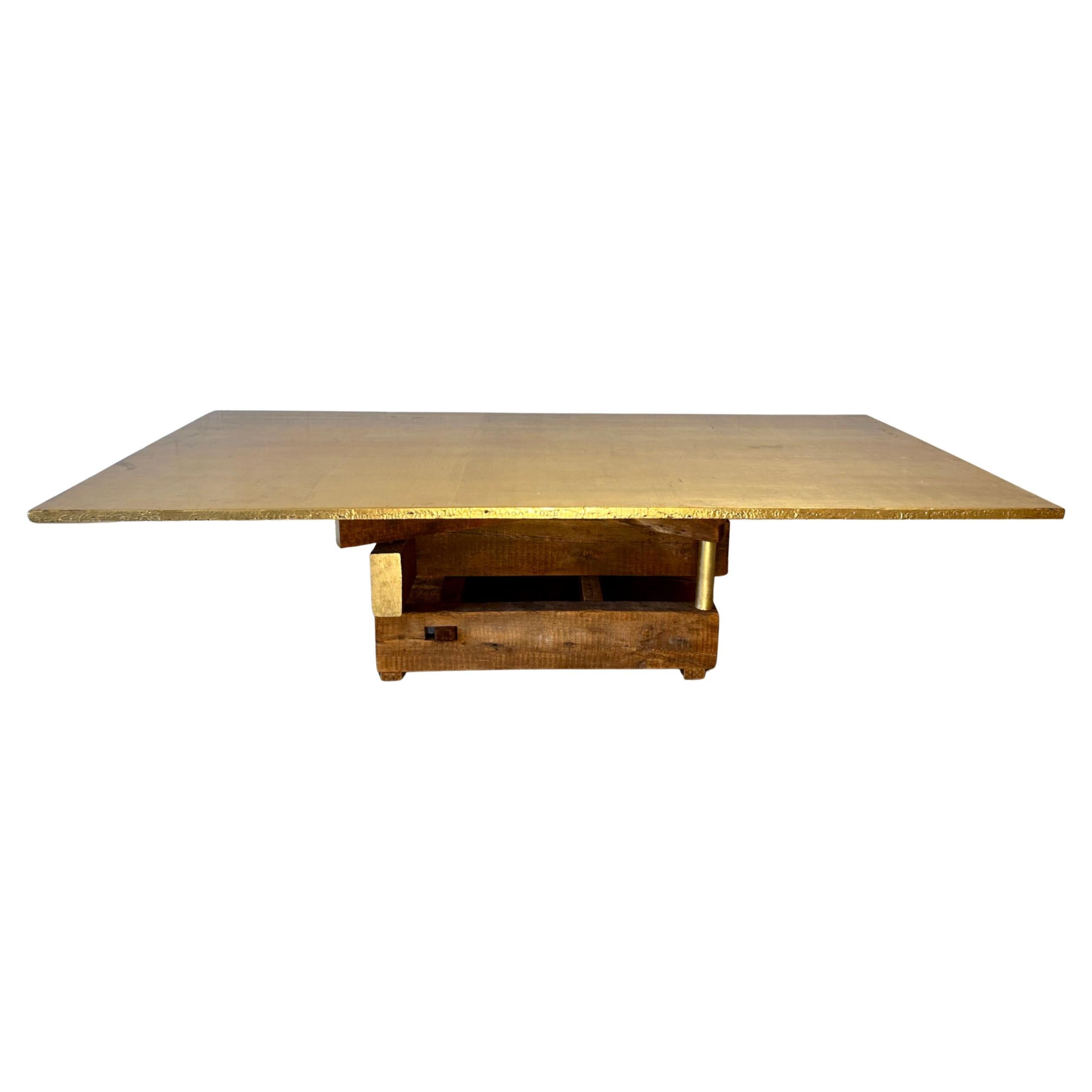 Table de salle à manger en or, fabriquée à la main par Rafael Calvo à partir de bois de récupération en vente