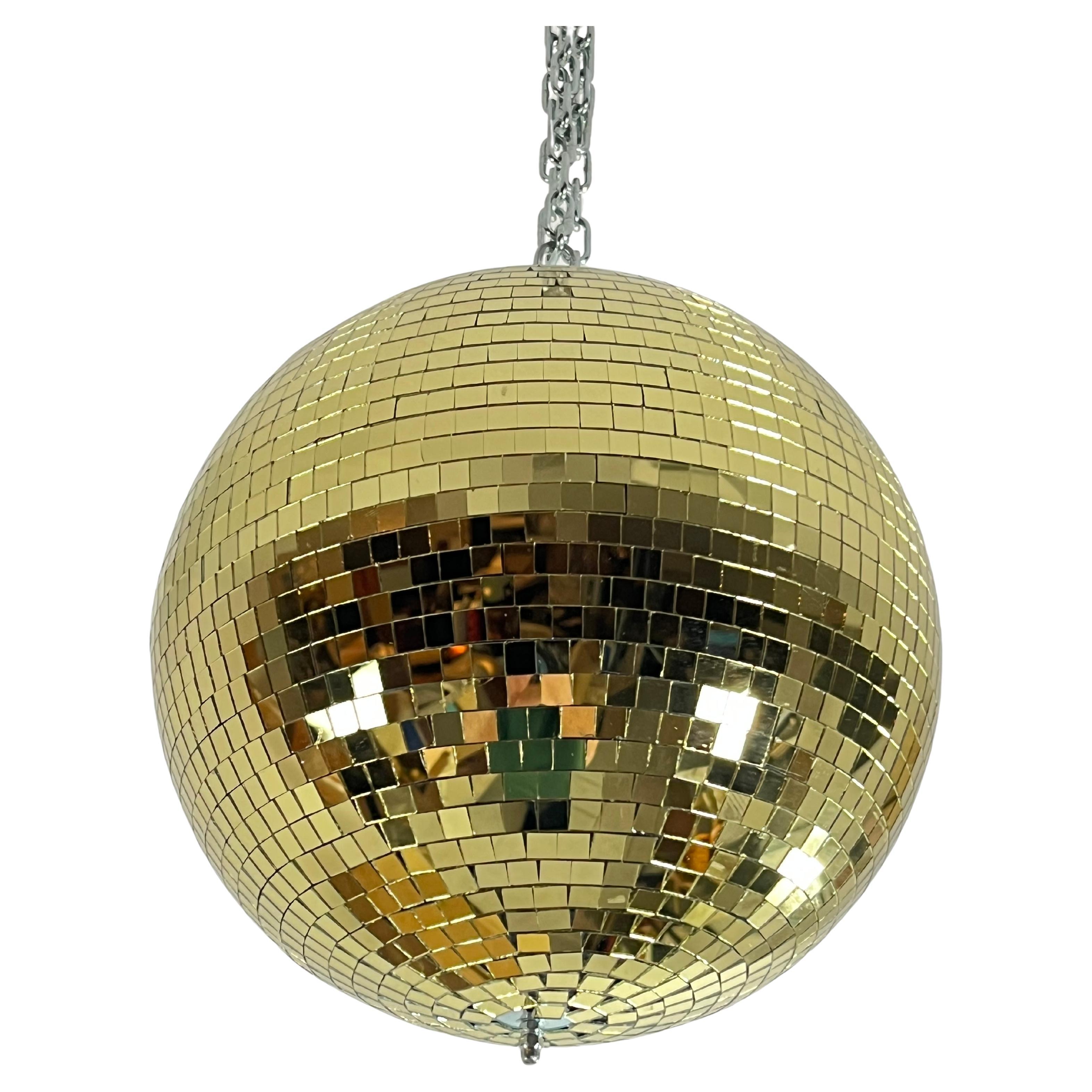 Goldener Disco Ball 30 cm Mosaikspiegel, mit Rotor, 1980er Jahre