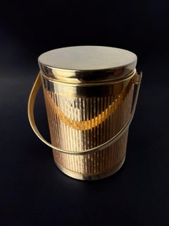 Golden Disco Era Ice Bucket, gilded mirrors, Italy, 1970