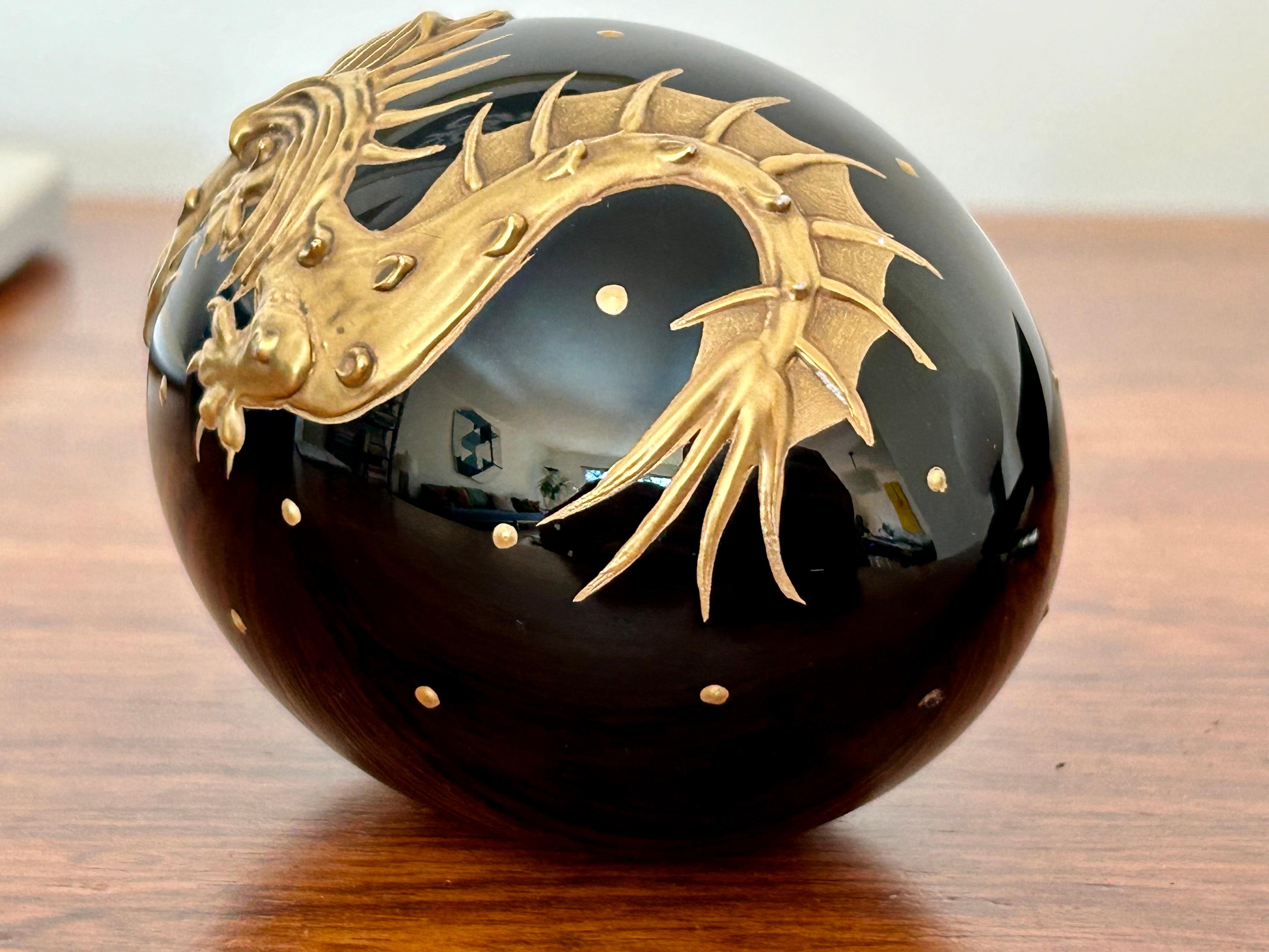 Golden Dragon Black Crystal Faberge Objet d'Art  In Good Condition For Sale In Los Angeles, CA