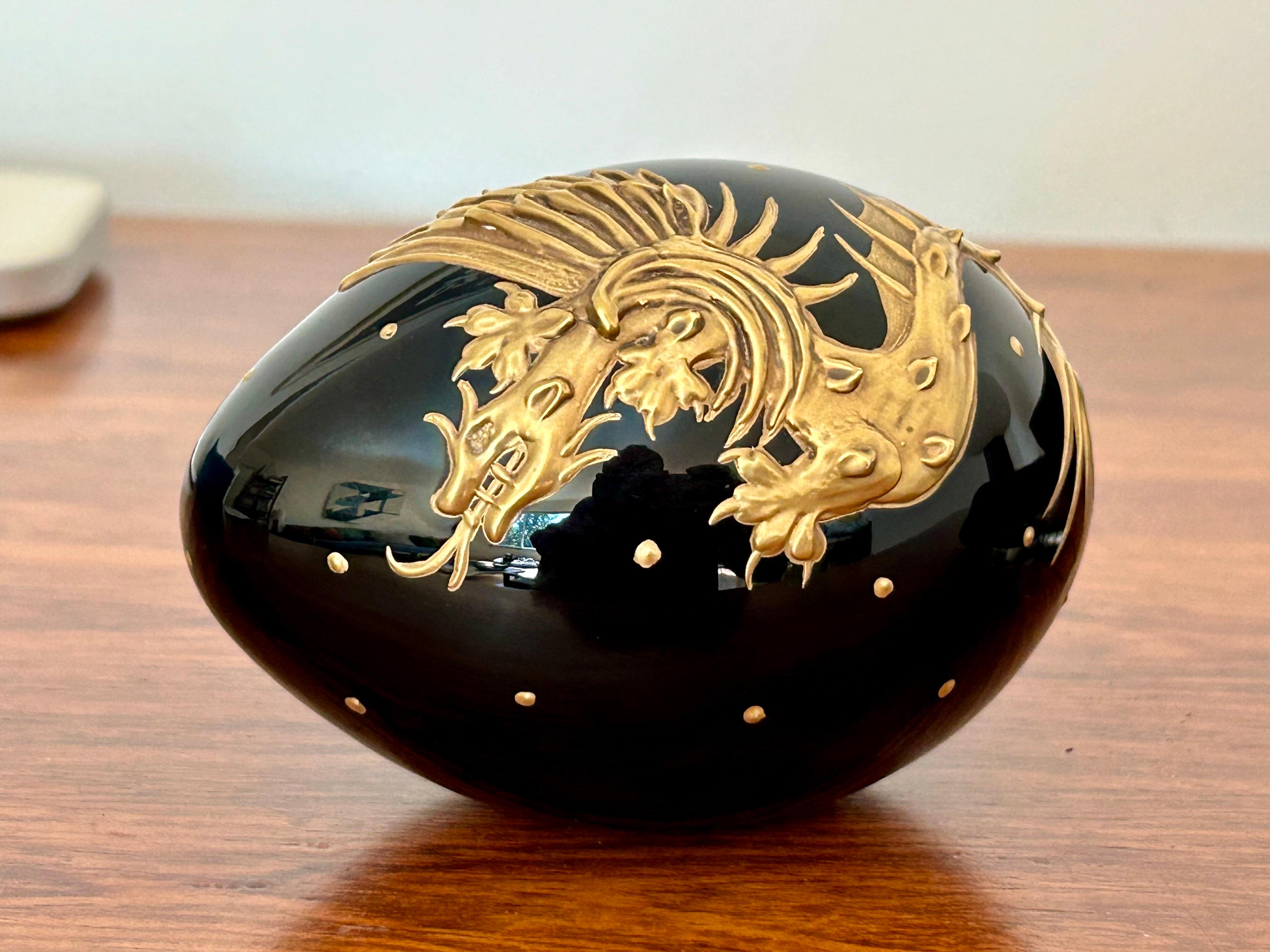 20th Century Golden Dragon Black Crystal Faberge Egg Objet d'Art  For Sale