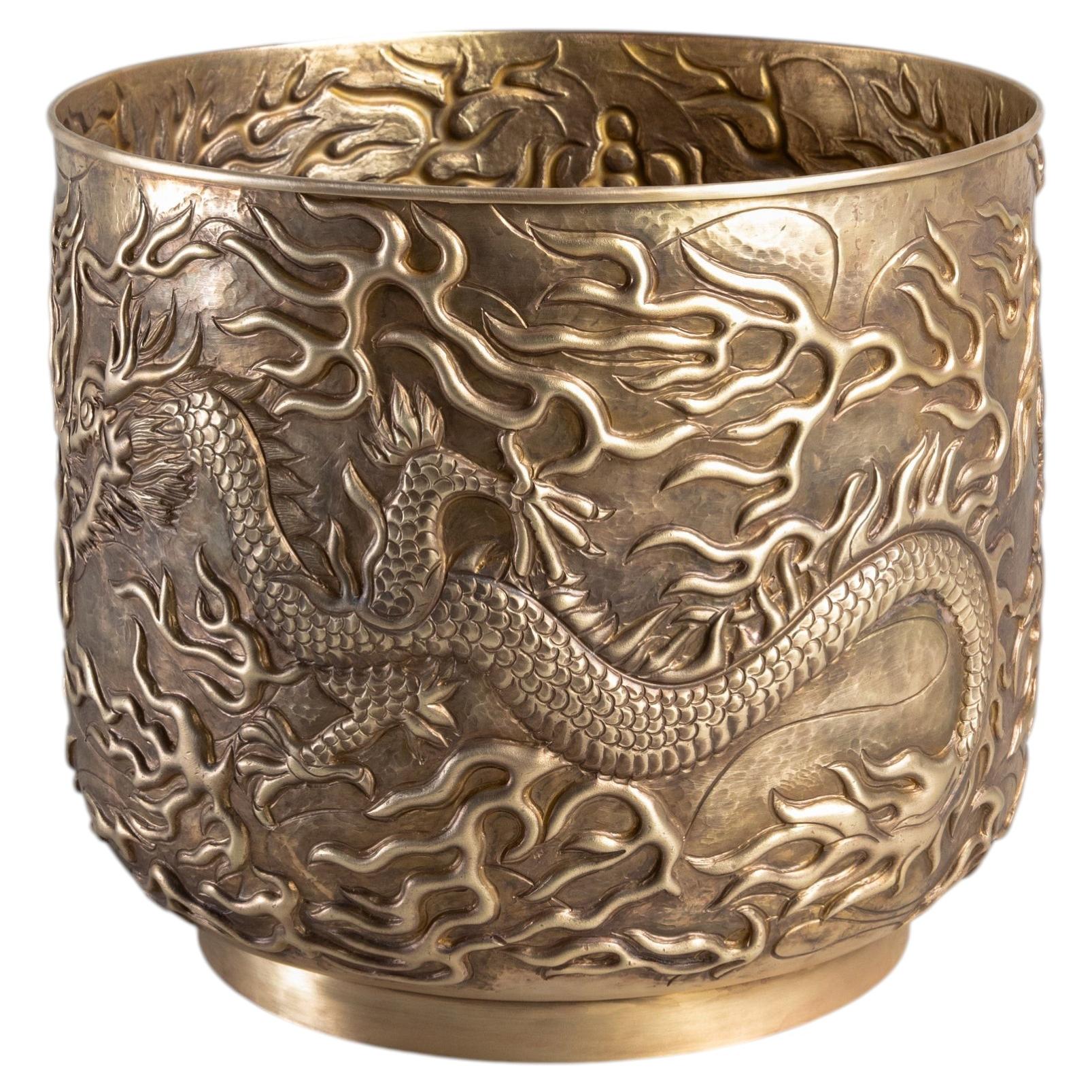 Golden Dragon Repousse Vase in Patinated Brass, by Vikram Goyal