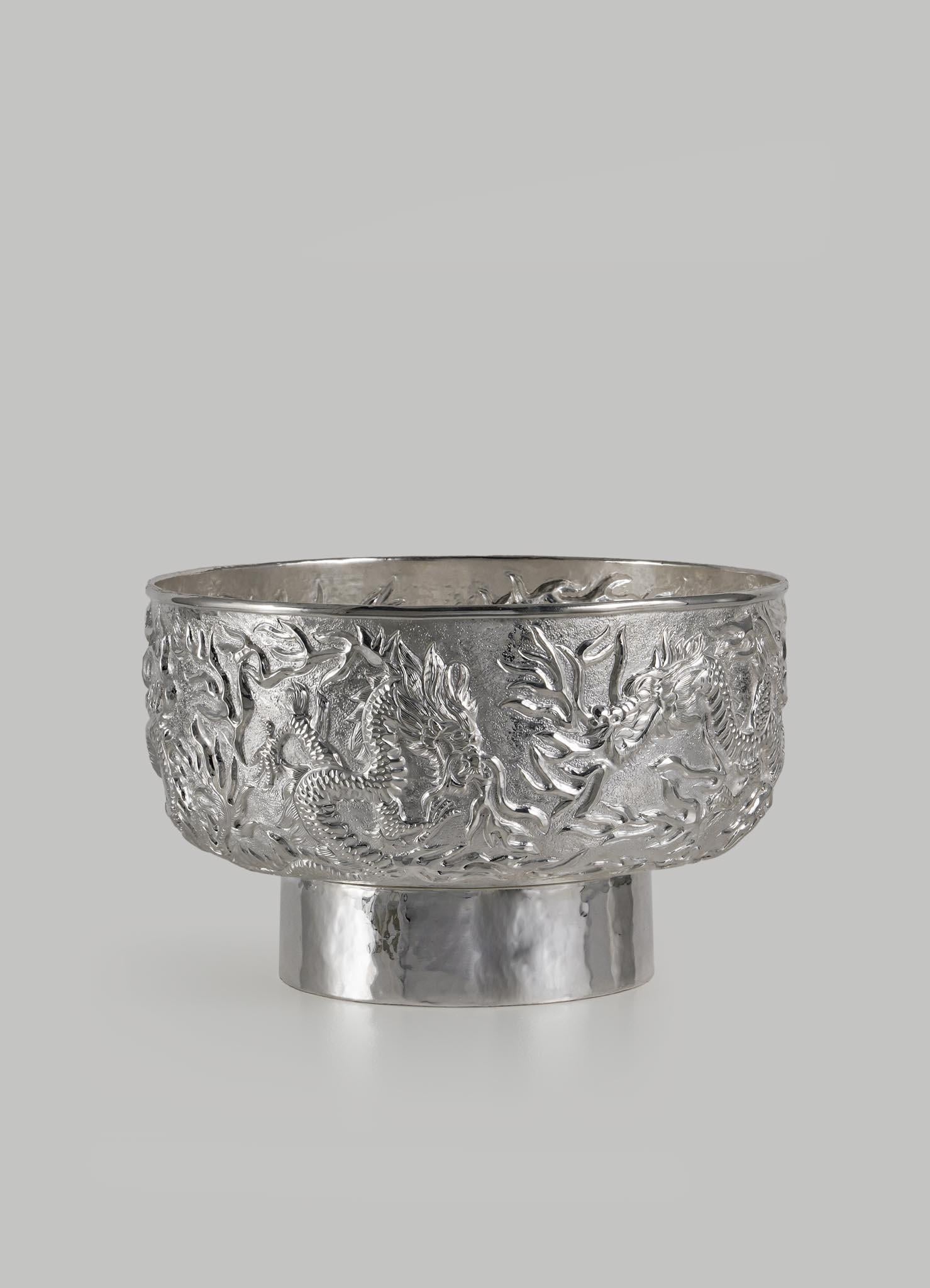 Golden Dragon Silver Plated Serving Bowl in Brass, Viya by Vikram Goyal

