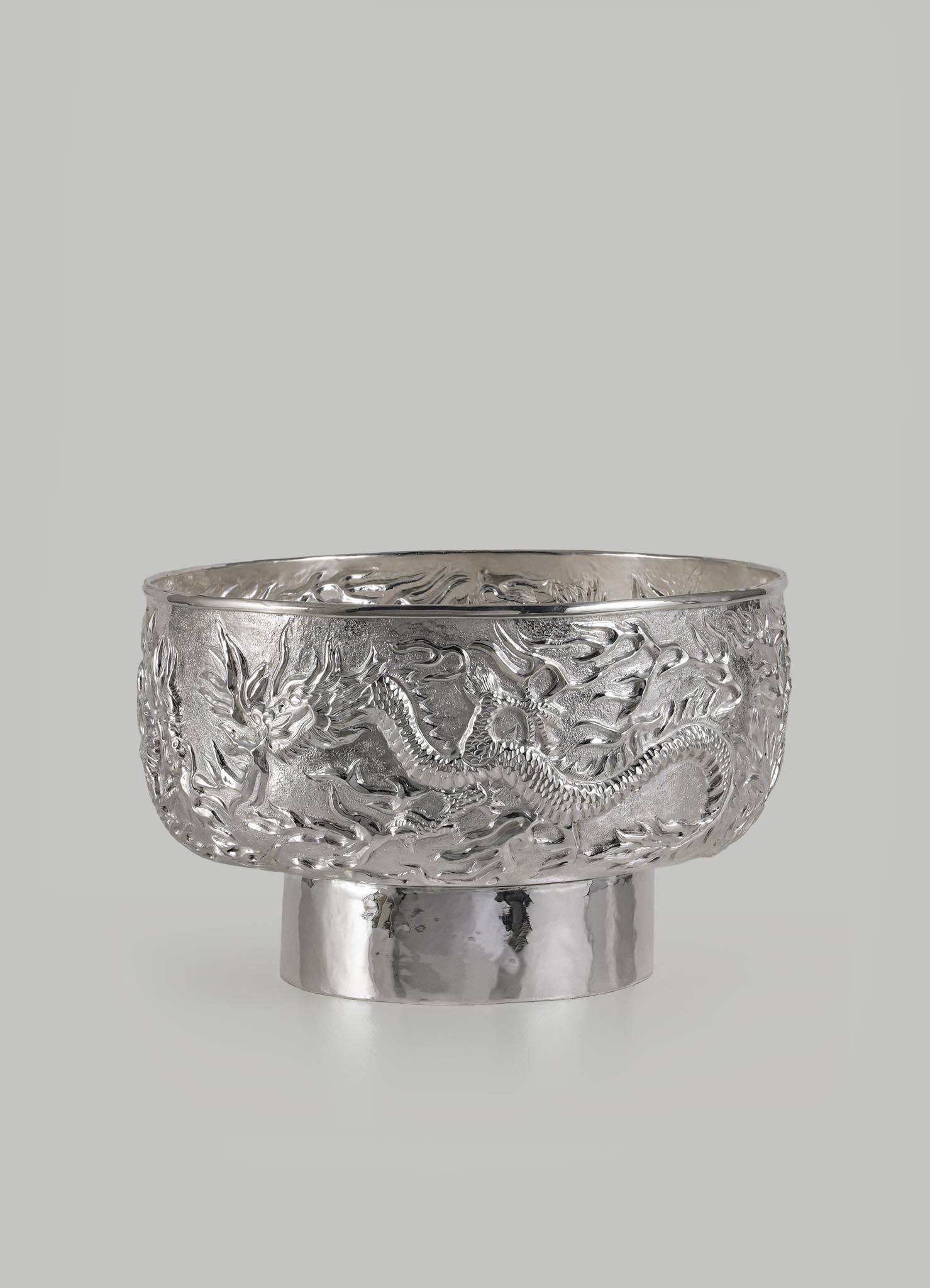 Indian Golden Dragon Silver Plated Serving Bowl in Brass, Viya by Vikram Goyal For Sale
