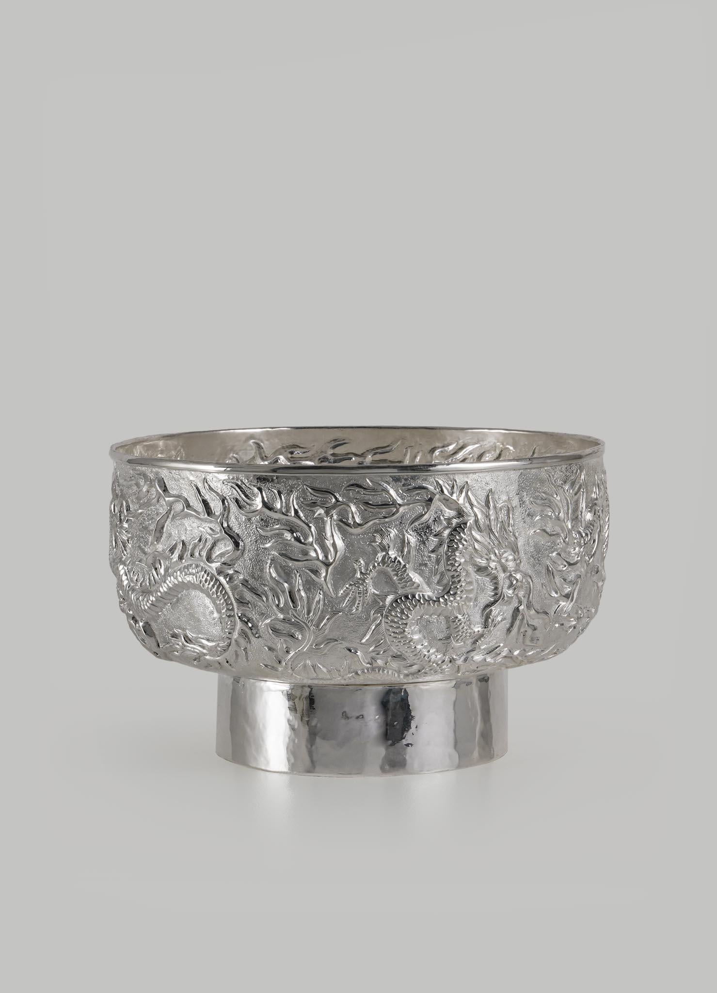 Cast Golden Dragon Silver Plated Serving Bowl in Brass, Viya by Vikram Goyal For Sale